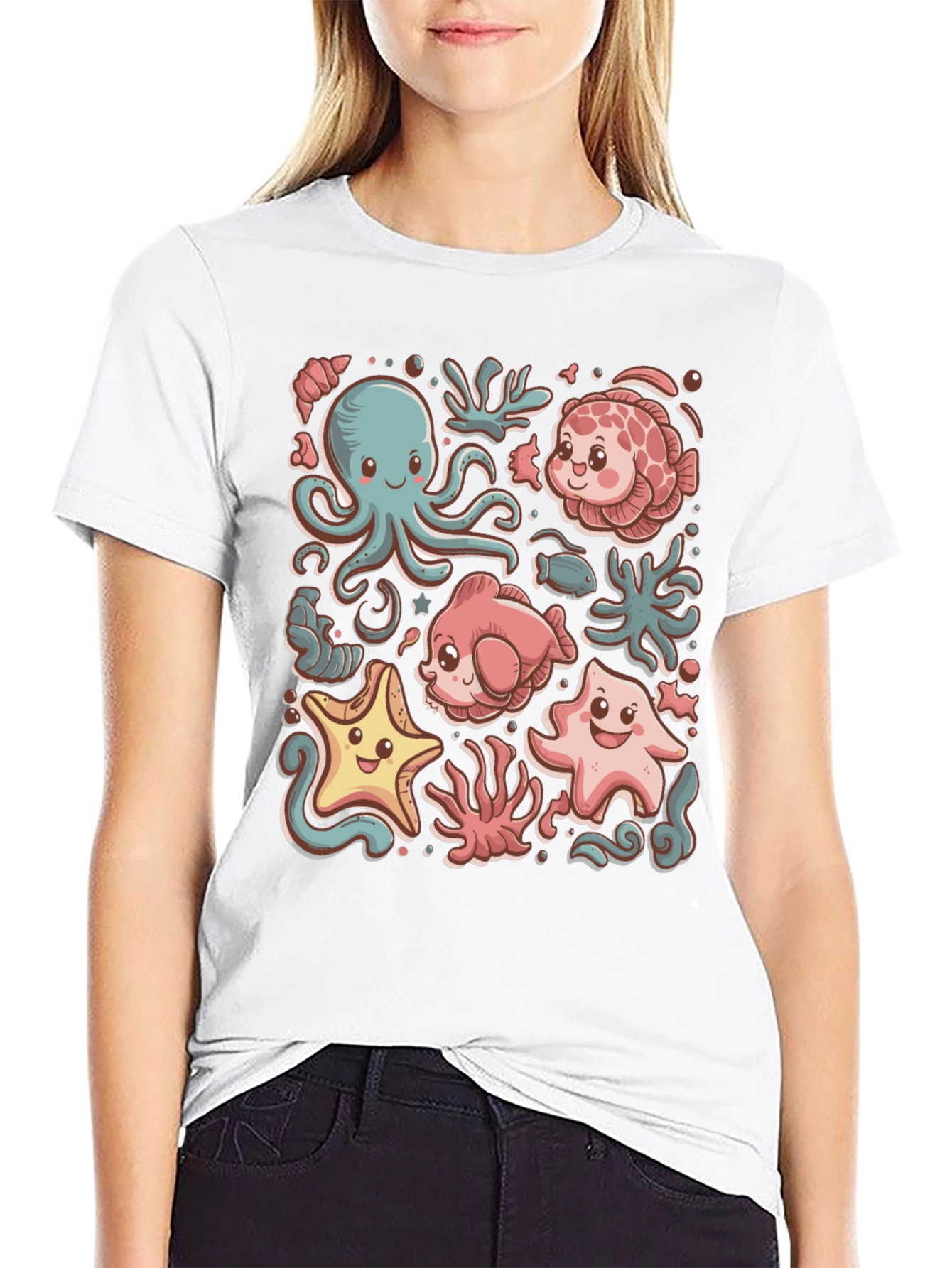Cute Undersea Cartoon Graphic T-Shirt