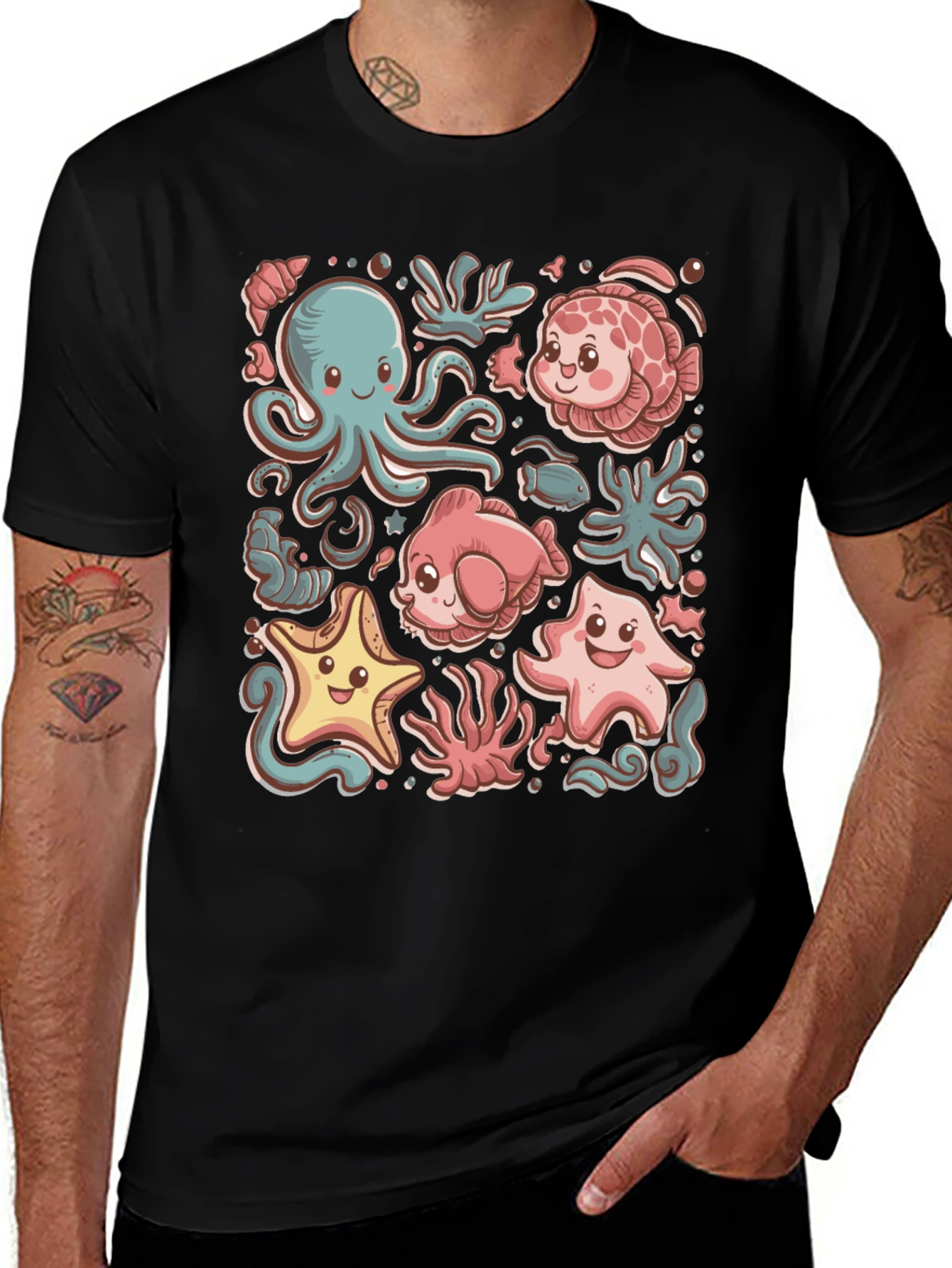 Cute Undersea Cartoon Graphic T-Shirt