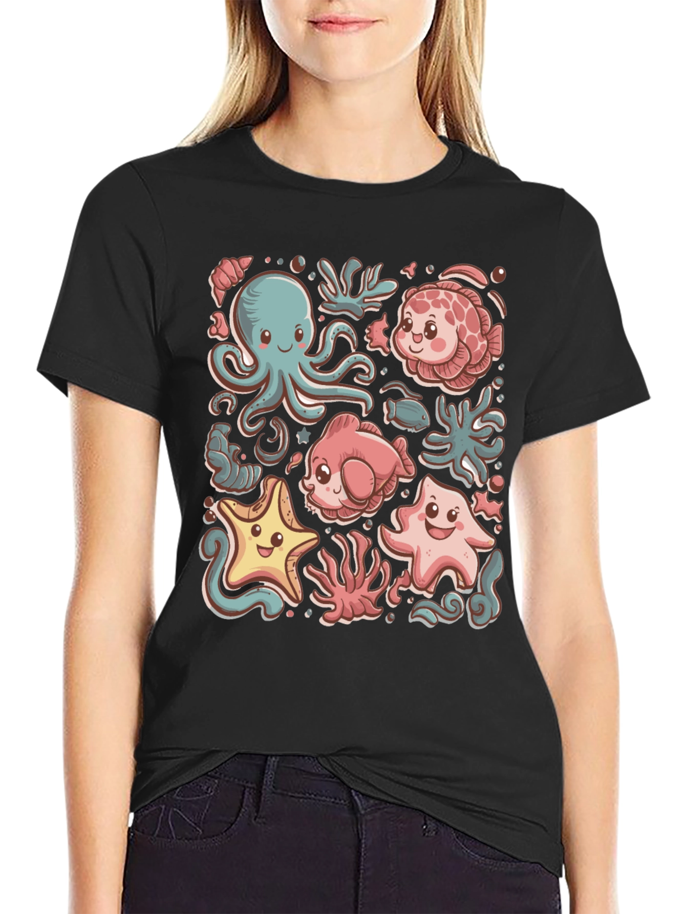 Cute Undersea Cartoon Graphic T-Shirt
