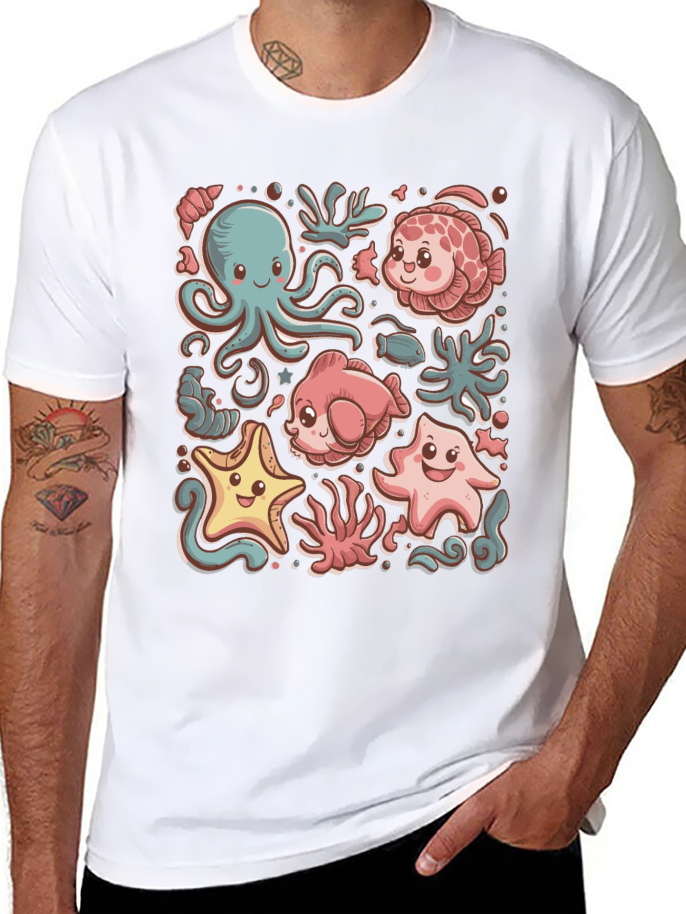 Cute Undersea Cartoon Graphic T-Shirt