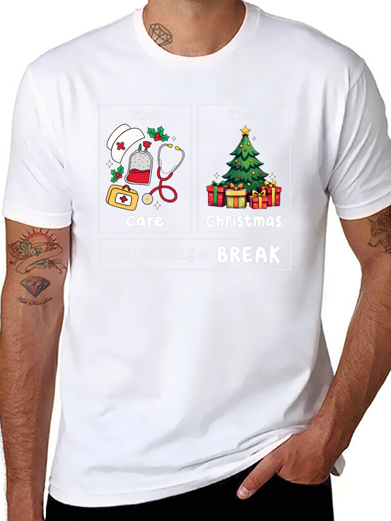 Nurse Christmas Care T-Shirt: Earning a Break!