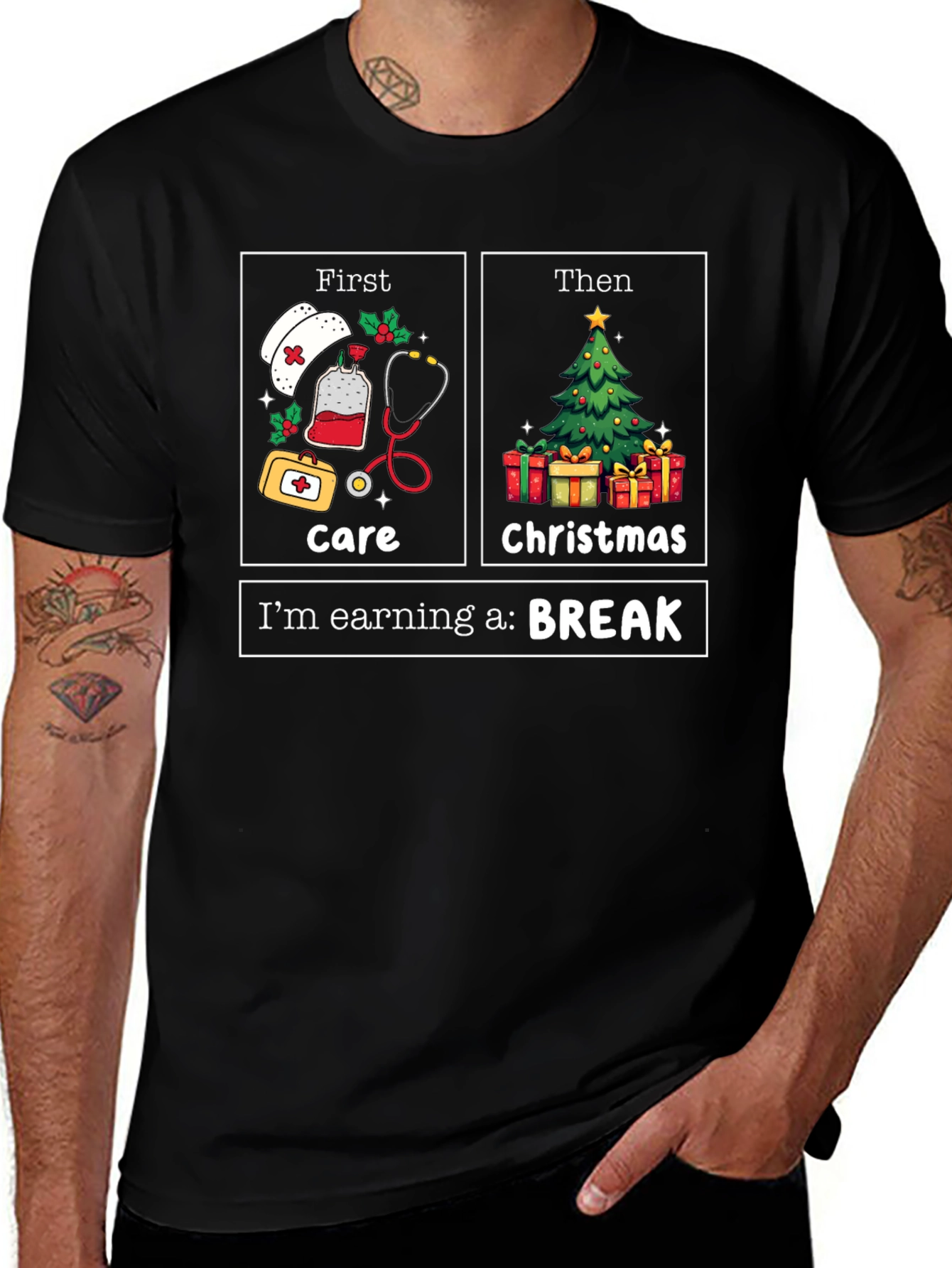 Nurse Christmas Care T-Shirt: Earning a Break!