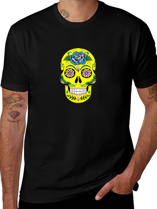 Skull Floral Graphic Tee - Mens Short Sleeve T-Shirt