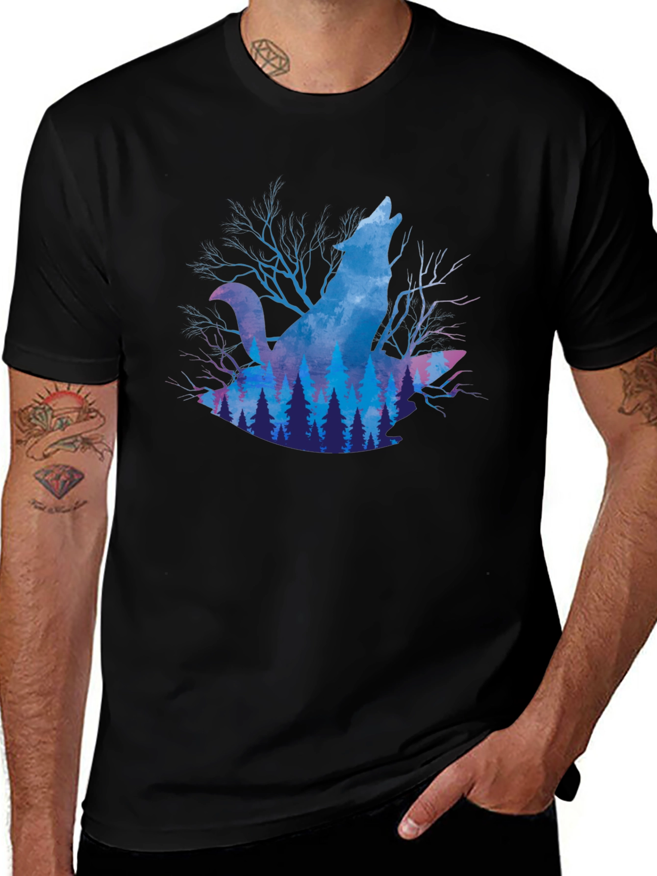 Wolf Howl Forest Graphic T-Shirt
