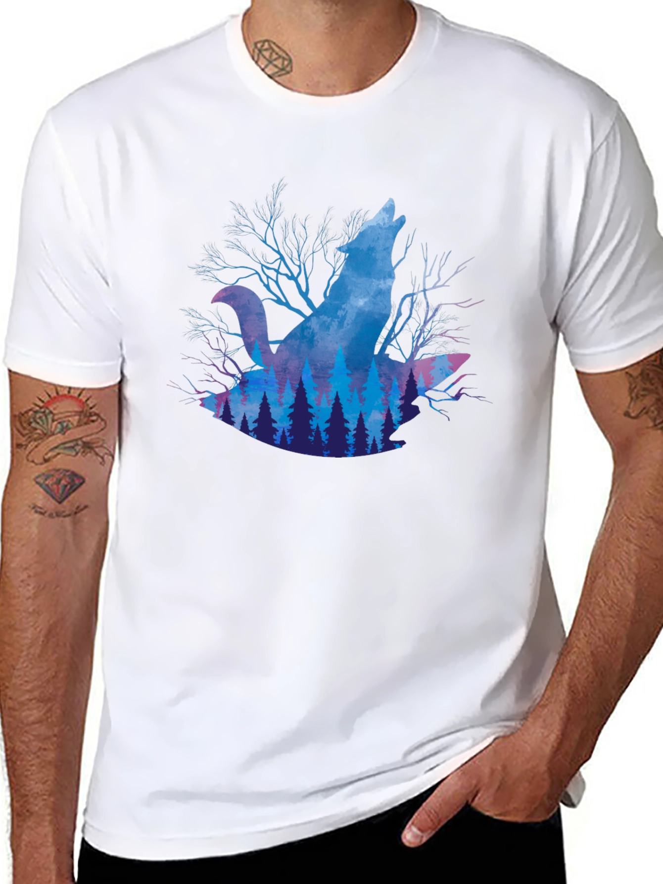 Wolf Howl Forest Graphic T-Shirt