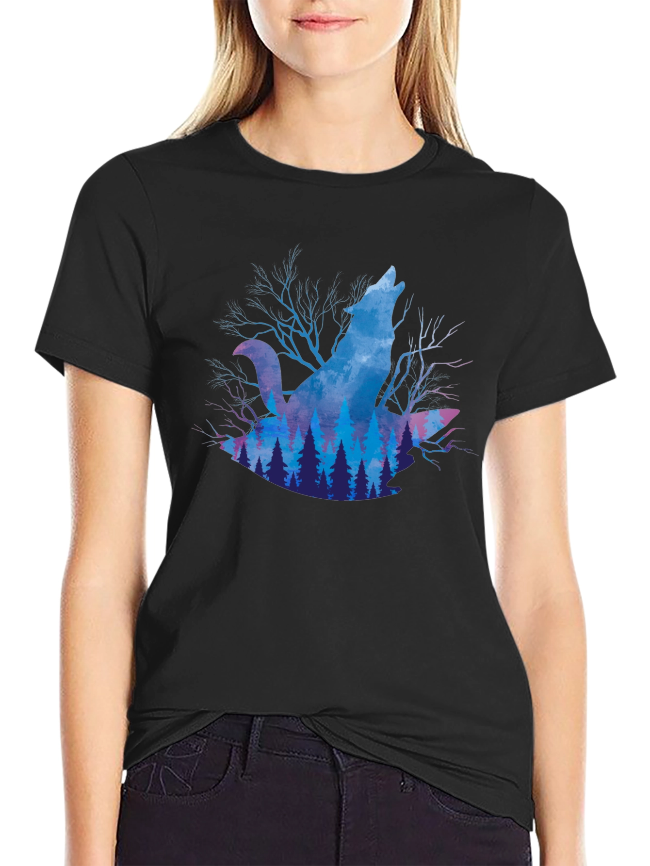 Wolf Howl Forest Graphic T-Shirt