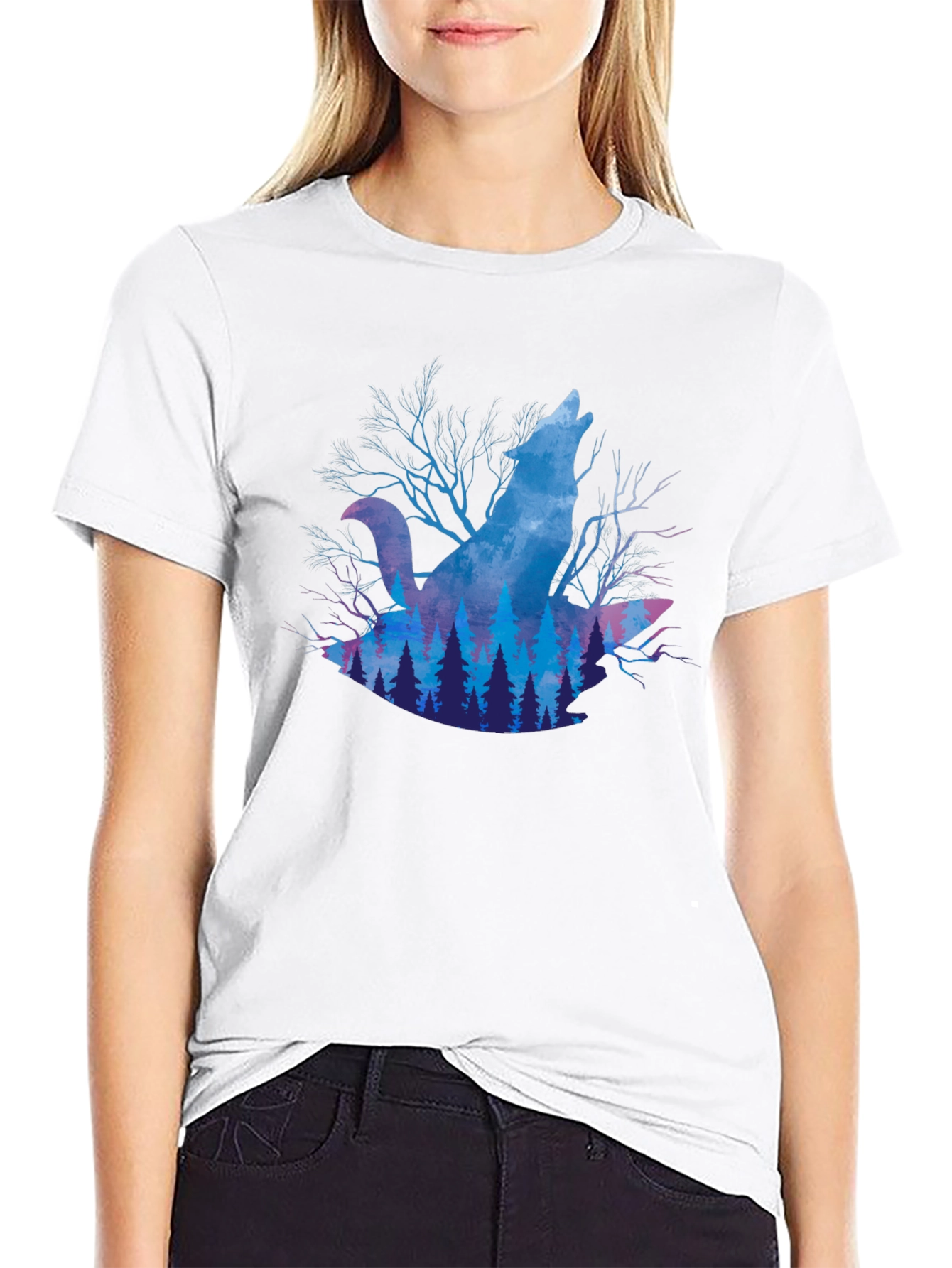Wolf Howl Forest Graphic T-Shirt