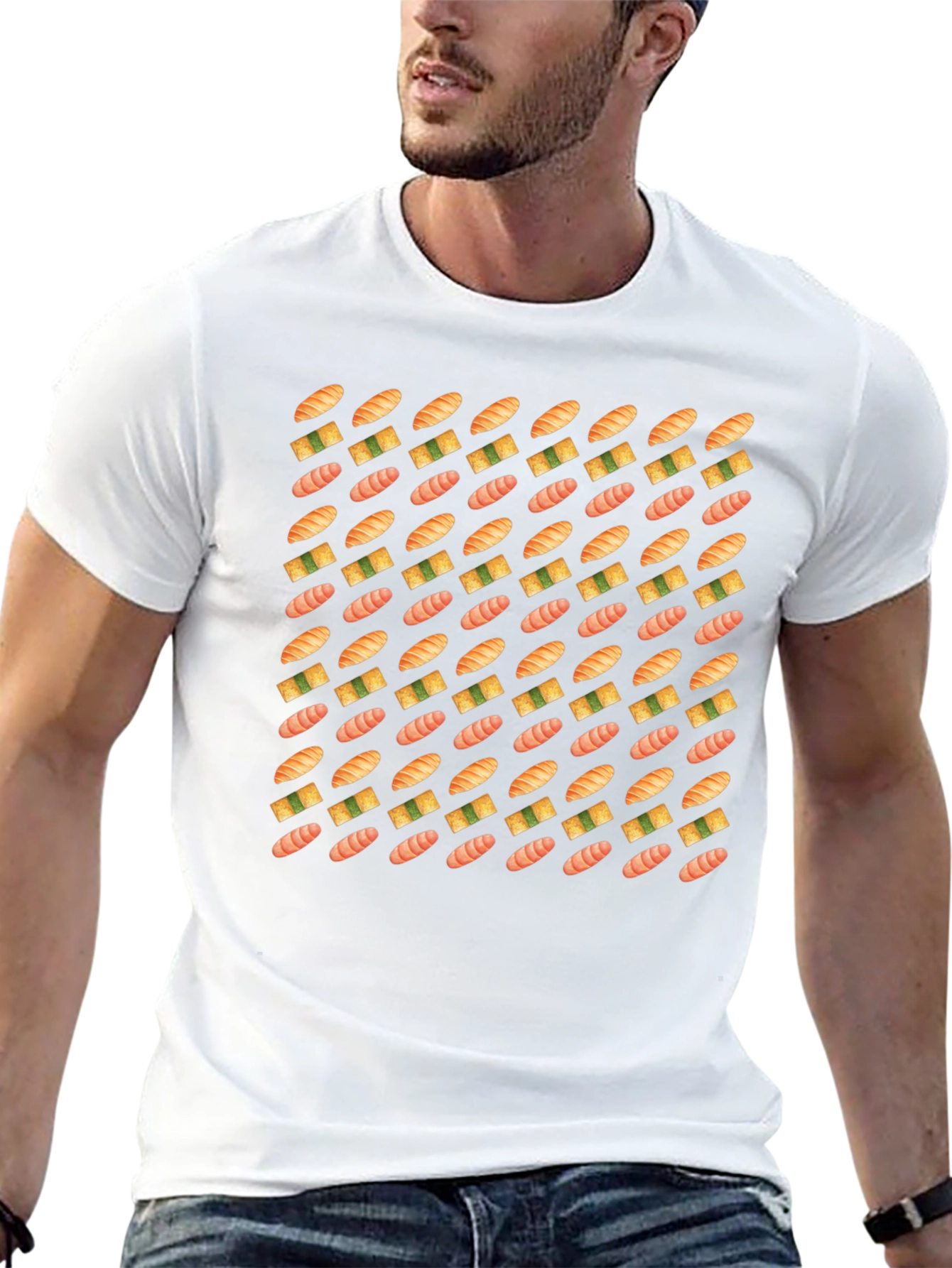 Sushi Pattern Black T-Shirt - Foodie Fashion