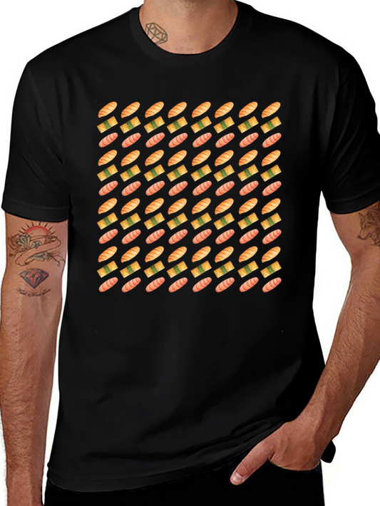 Sushi Pattern Black T-Shirt - Foodie Fashion