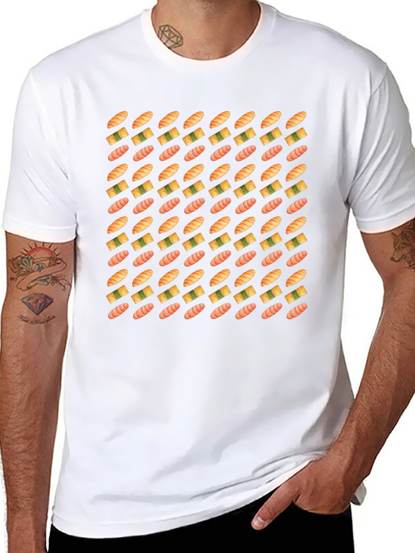 Sushi Pattern Black T-Shirt - Foodie Fashion