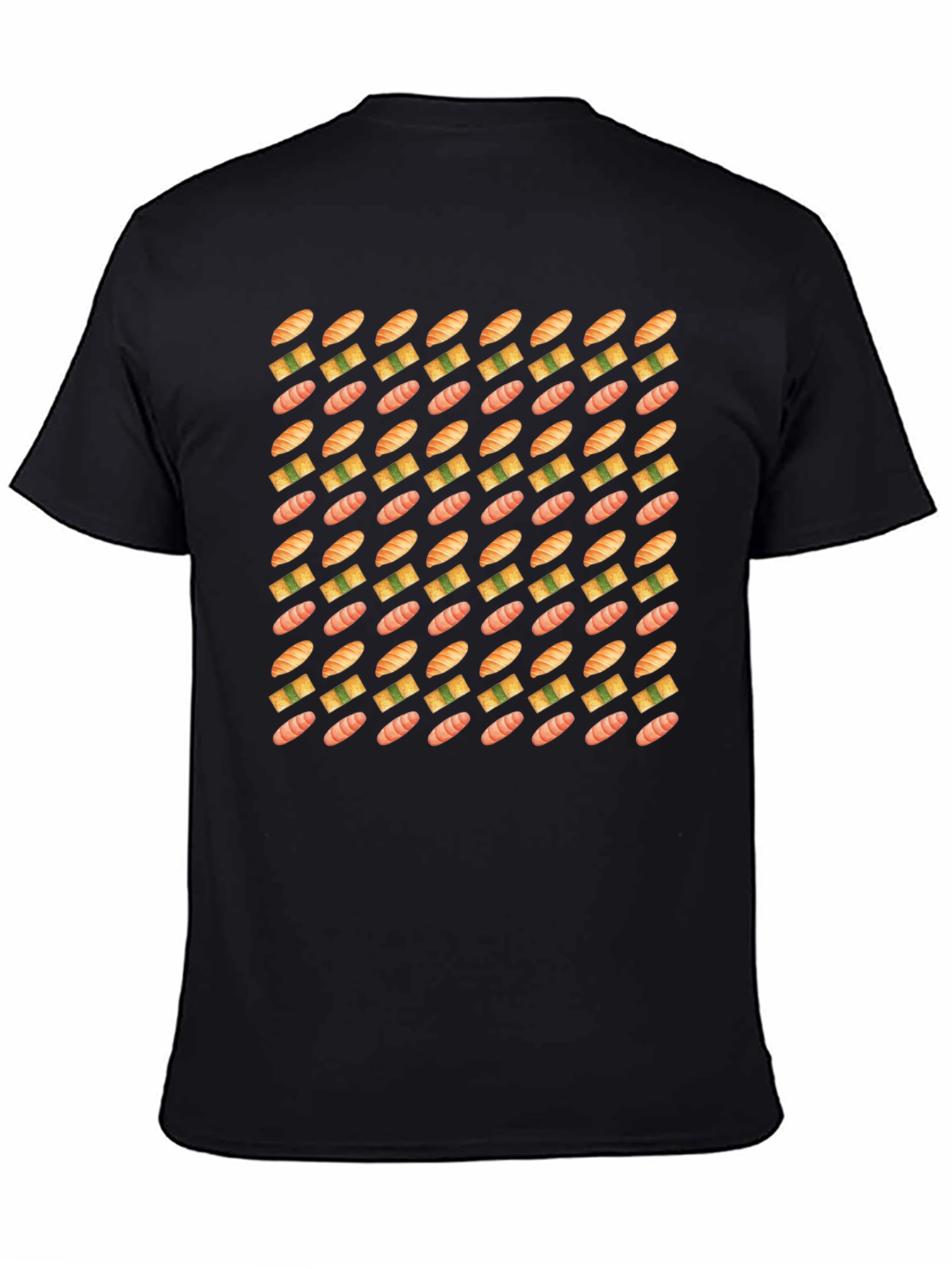 Sushi Pattern Black T-Shirt - Foodie Fashion
