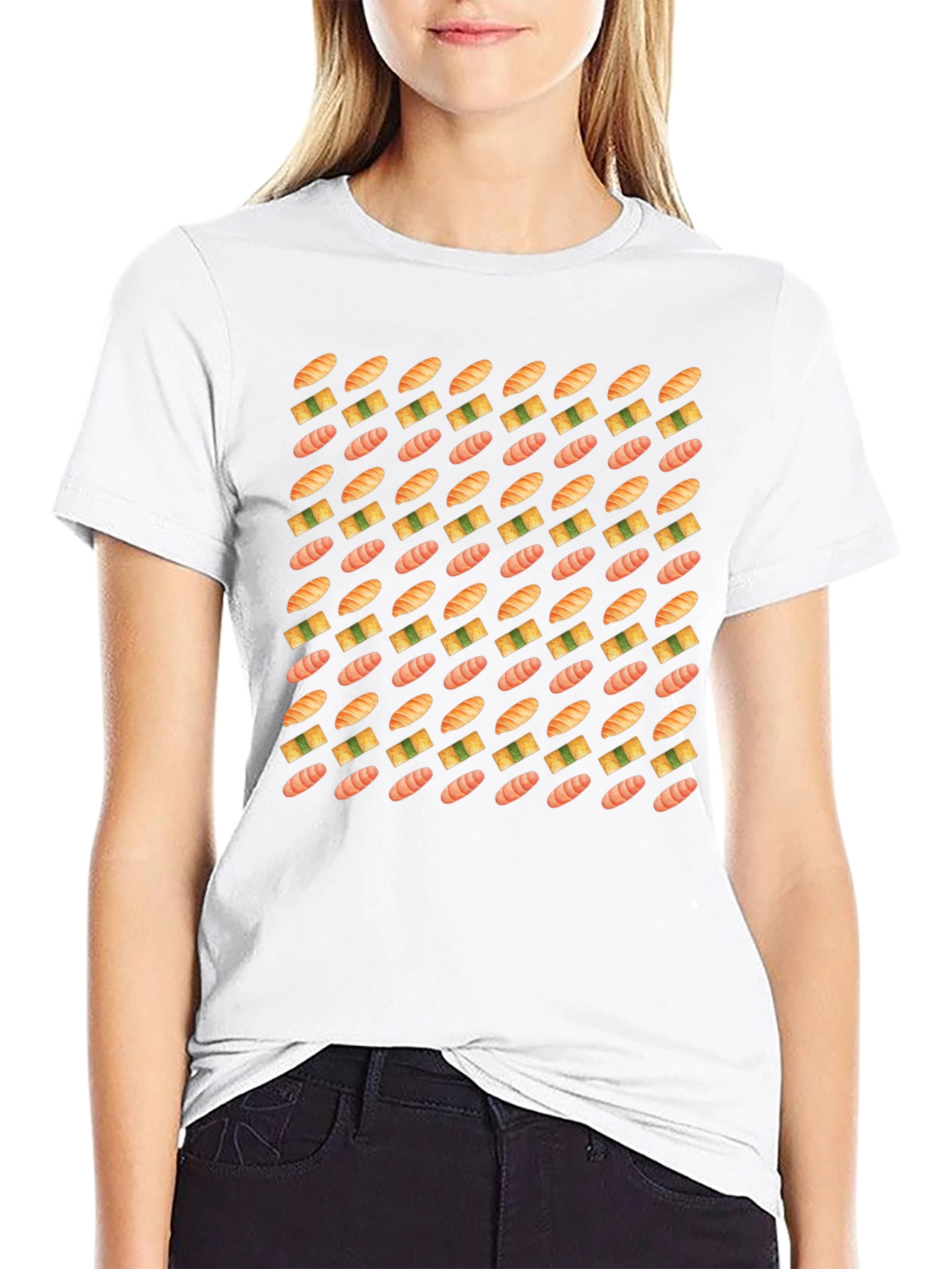 Sushi Pattern Black T-Shirt - Foodie Fashion