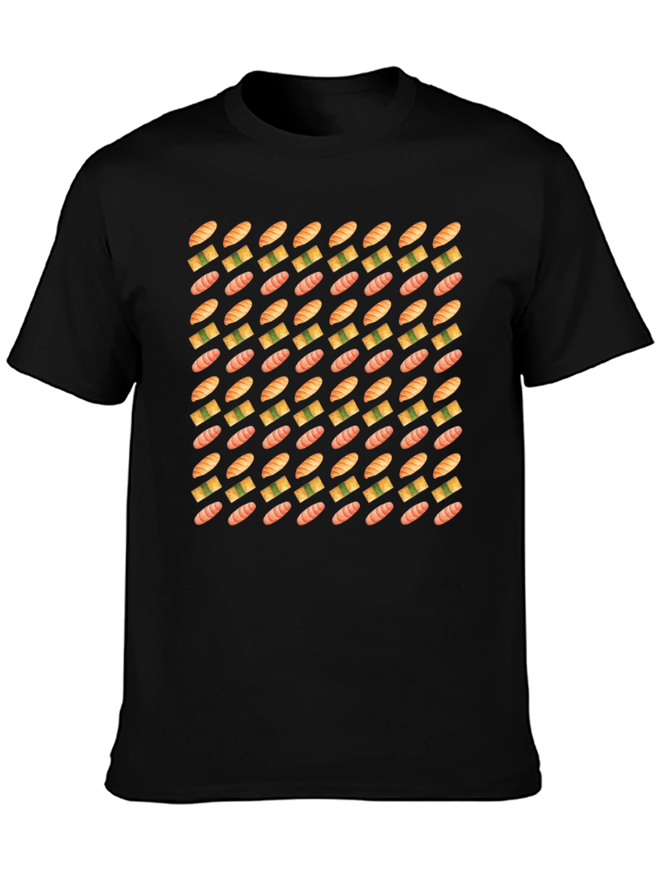 Sushi Pattern Black T-Shirt - Foodie Fashion