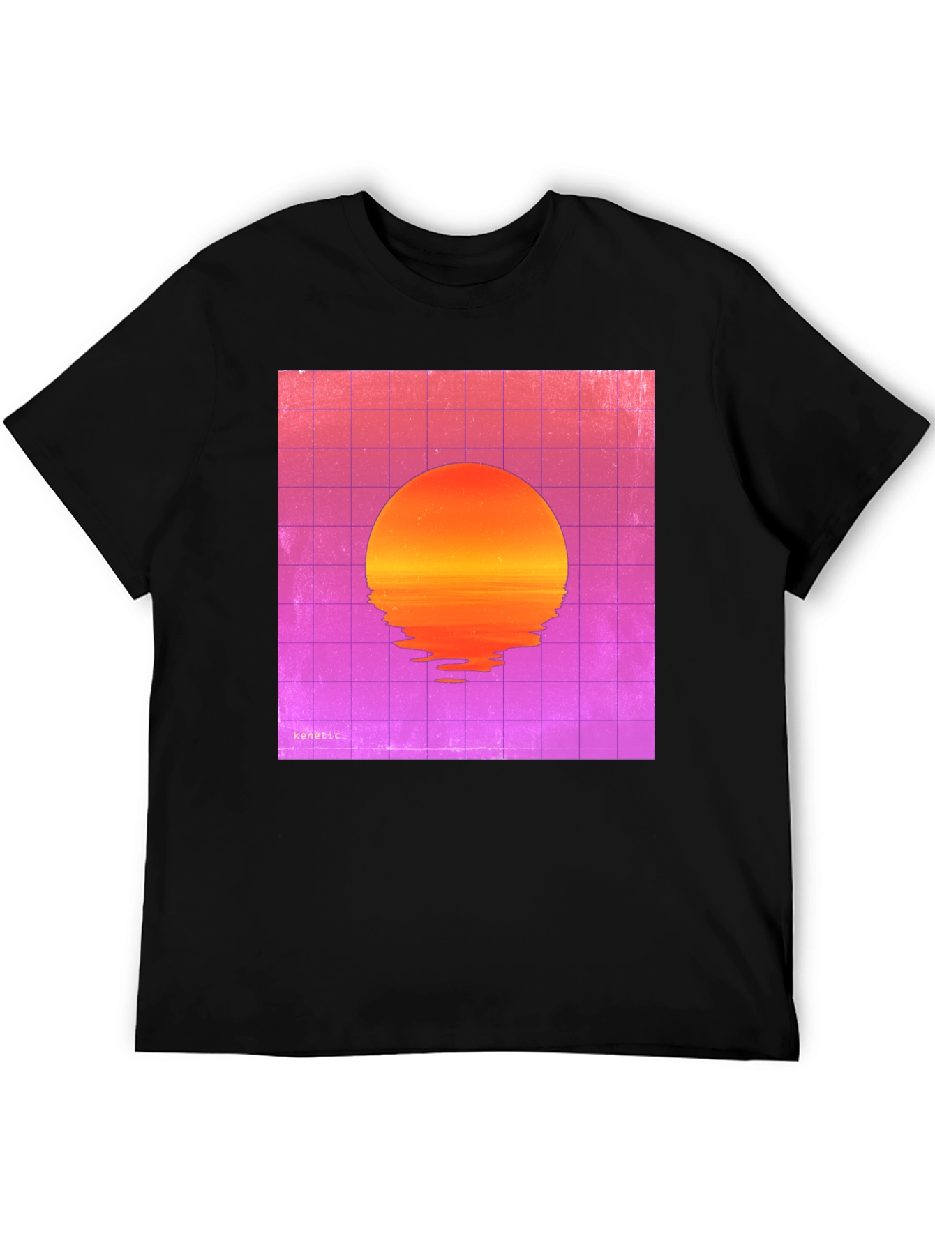 Retro Sunset Graphic Tee - Black Cotton Blend