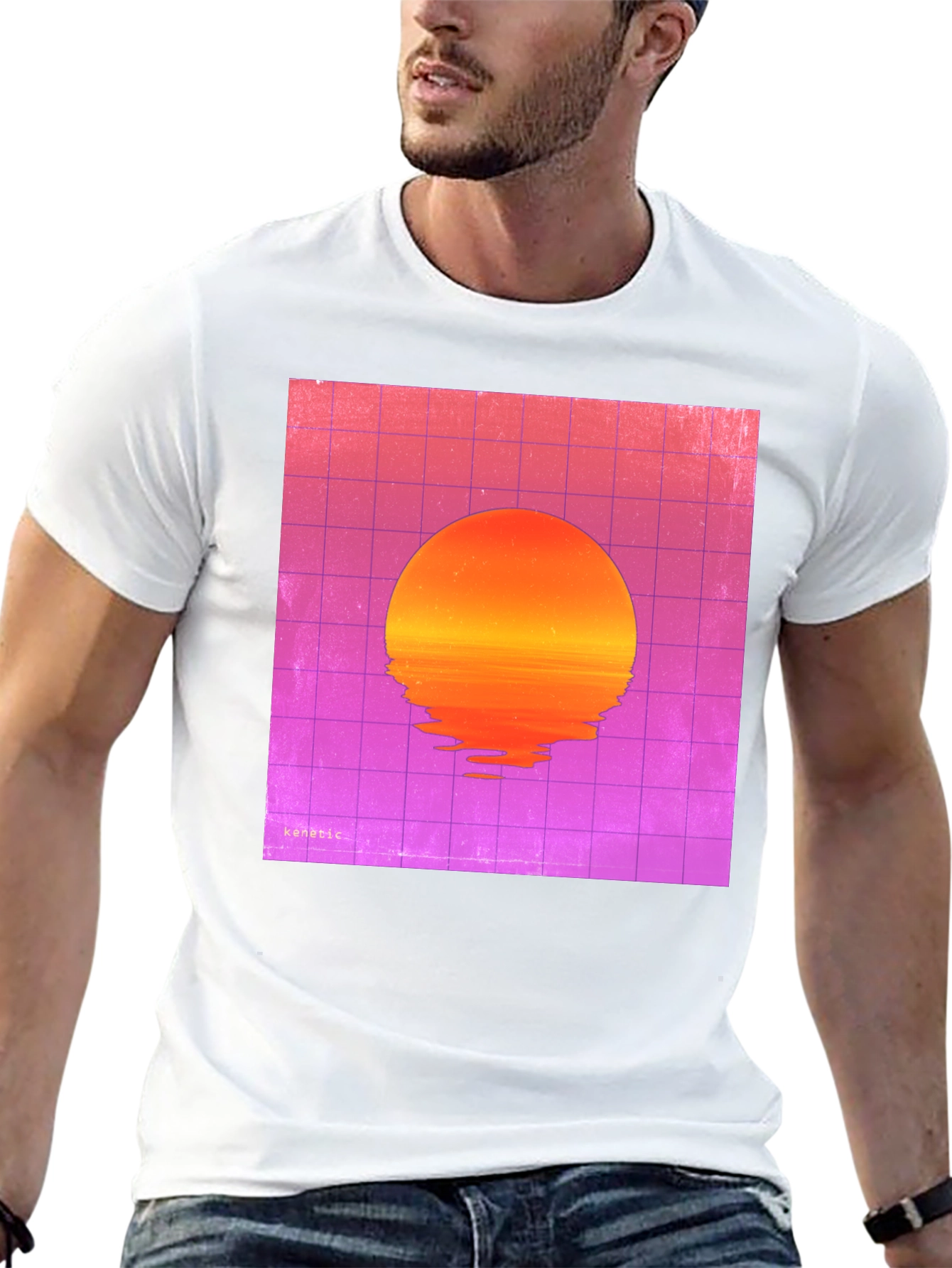 Retro Sunset Graphic Tee - Black Cotton Blend