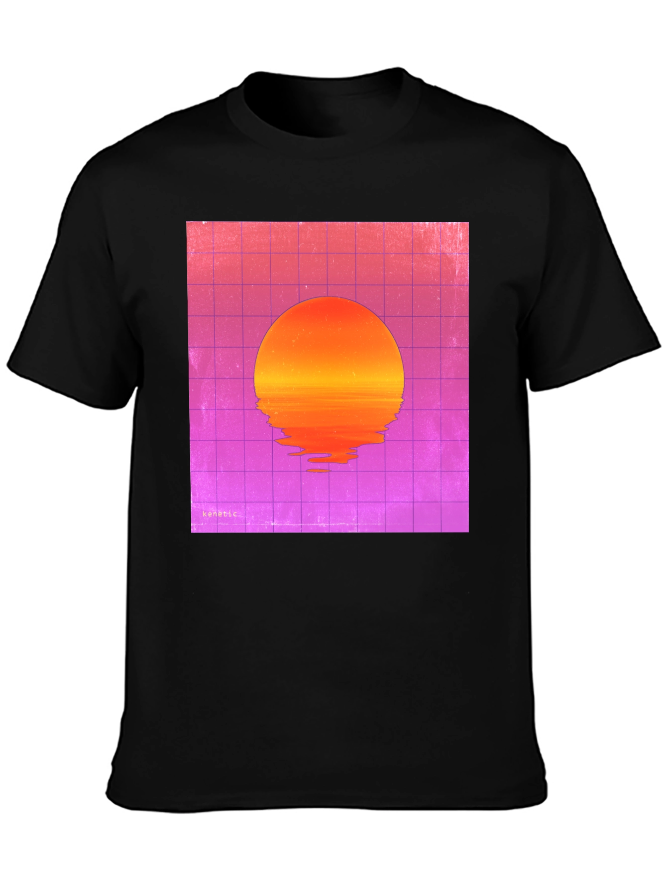 Retro Sunset Graphic Tee - Black Cotton Blend