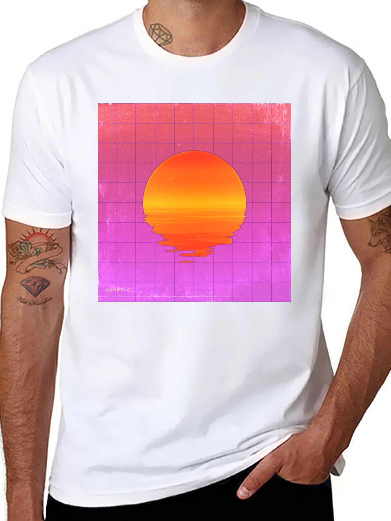 Retro Sunset Graphic Tee - Black Cotton Blend