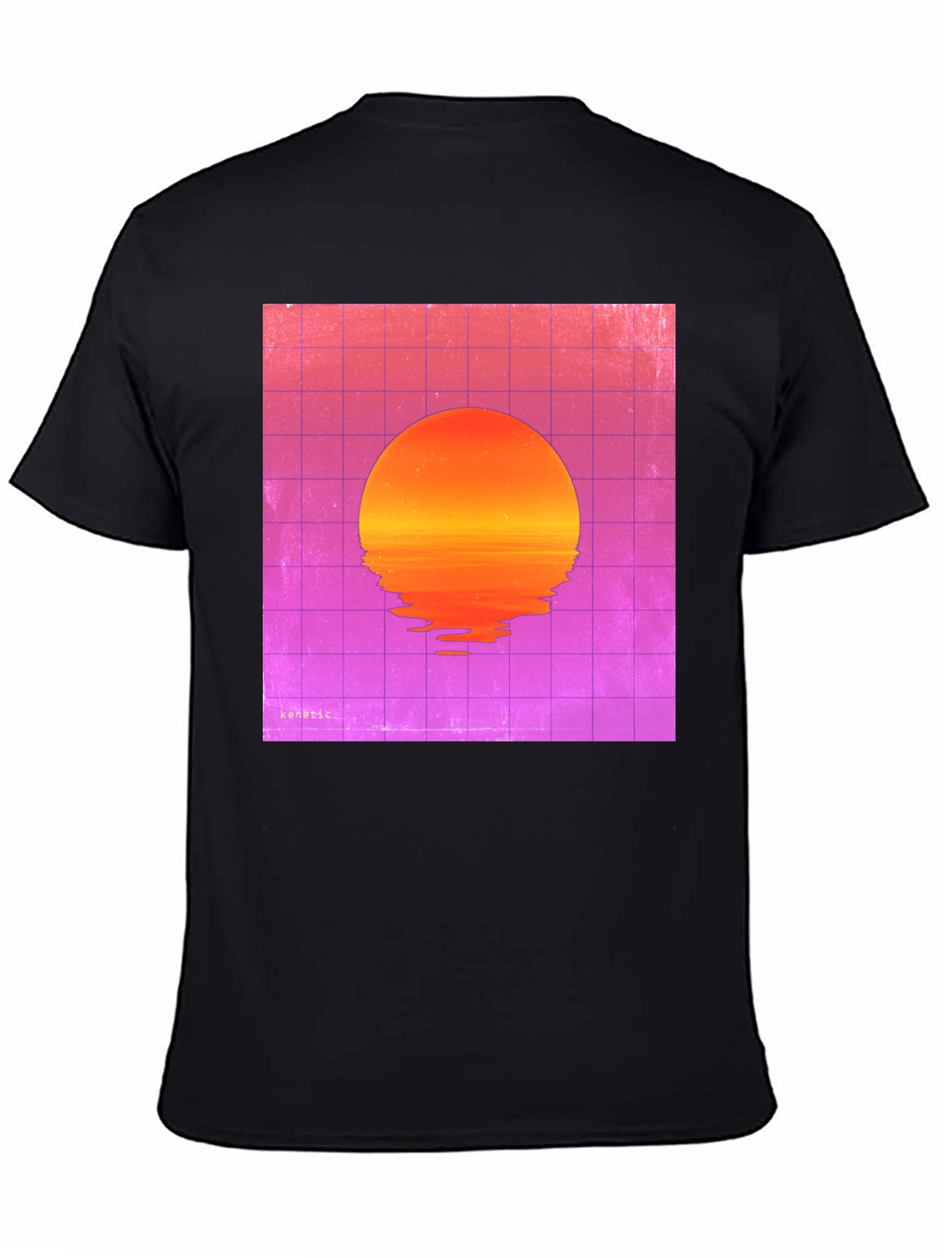Retro Sunset Graphic Tee - Black Cotton Blend