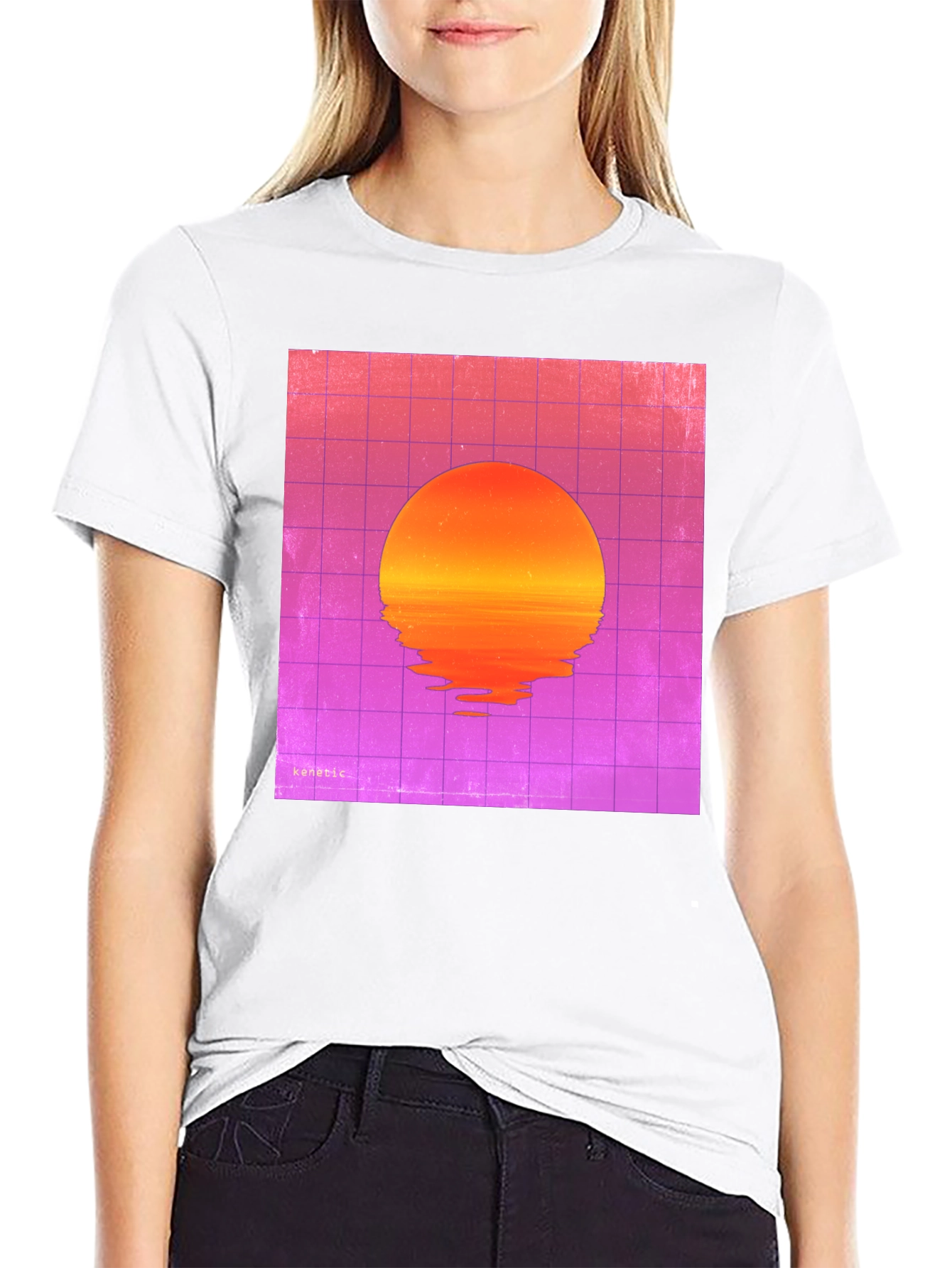 Retro Sunset Graphic Tee - Black Cotton Blend