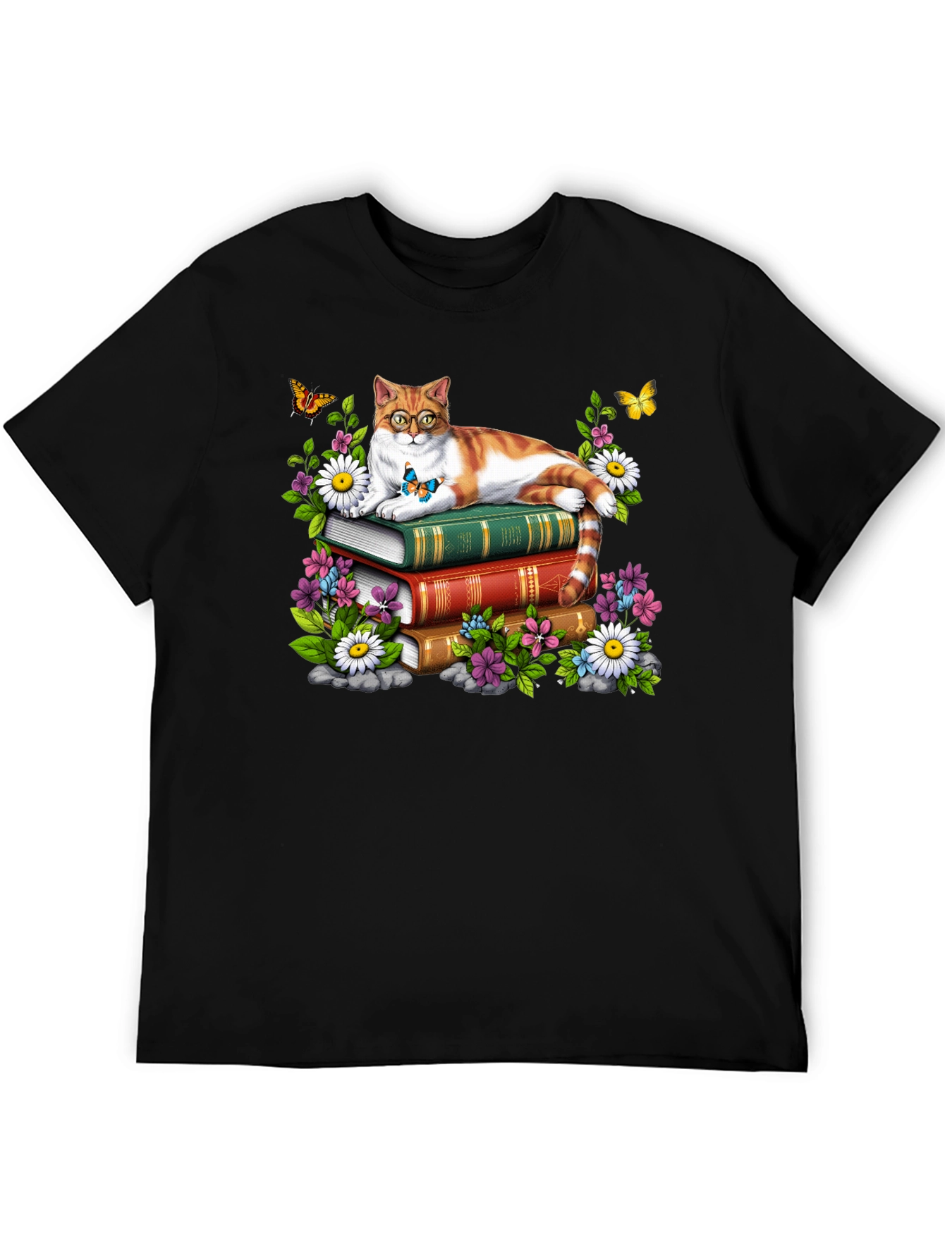 Cat on Books T-Shirt - Reading Cat Lover Tee