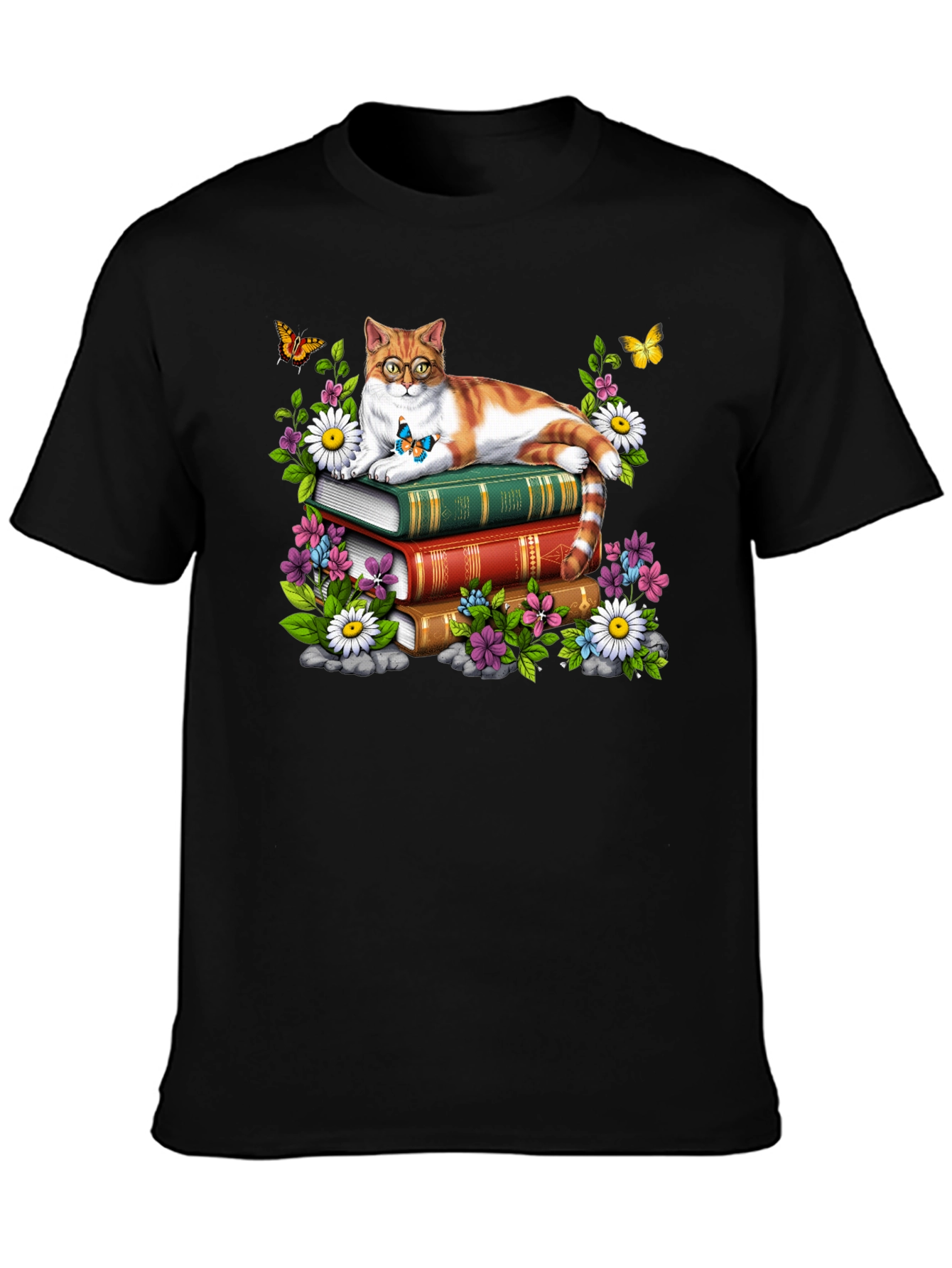 Cat on Books T-Shirt - Reading Cat Lover Tee