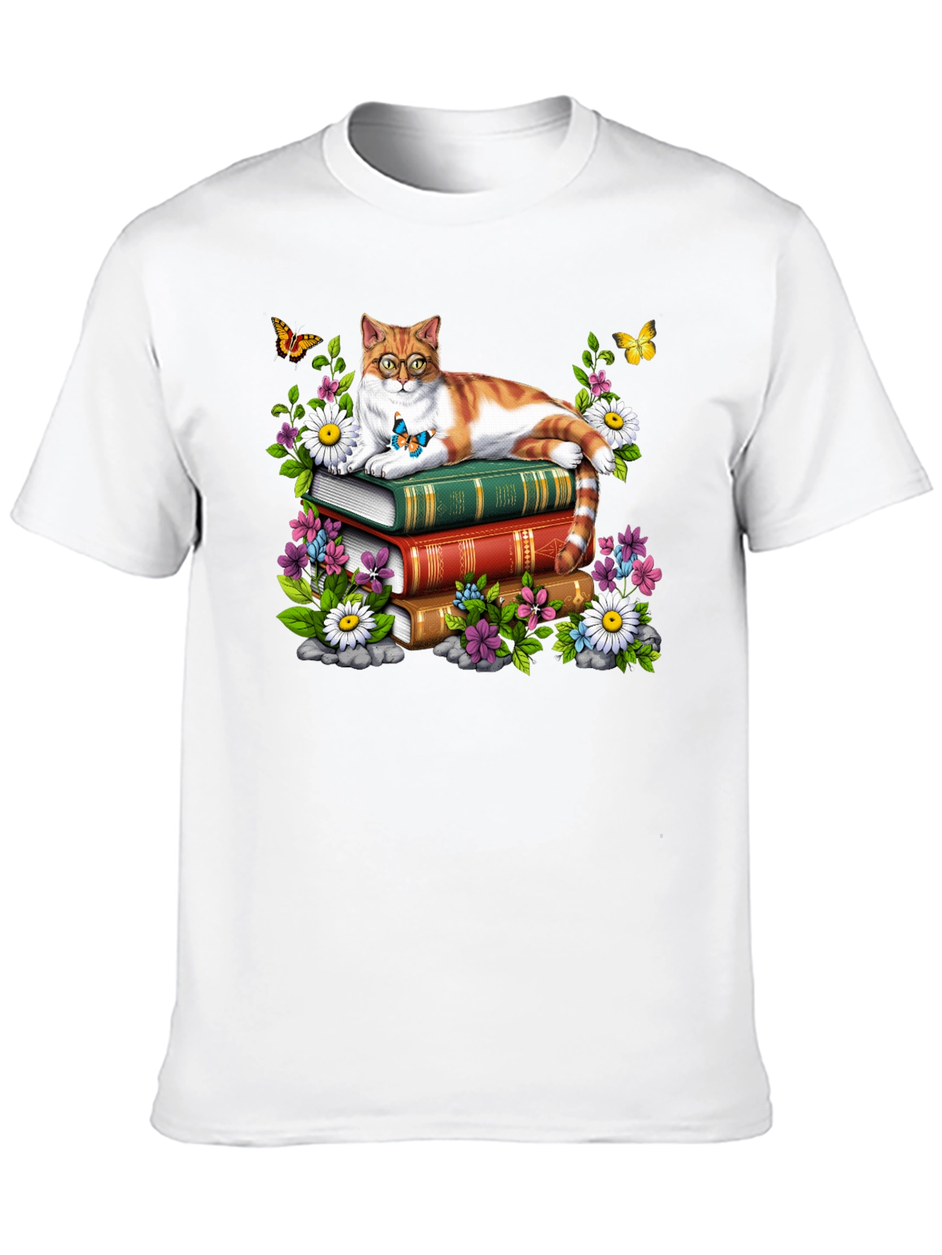 Cat on Books T-Shirt - Reading Cat Lover Tee