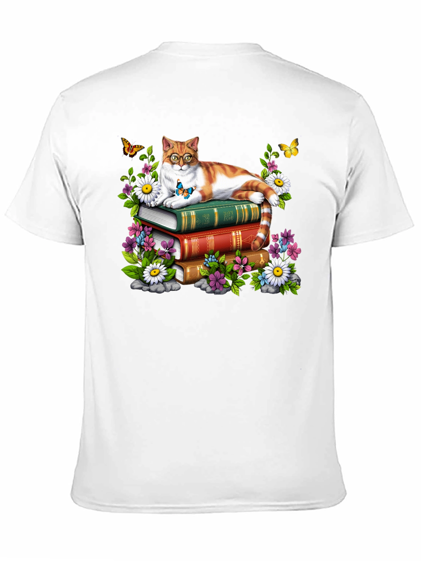 Cat on Books T-Shirt - Reading Cat Lover Tee