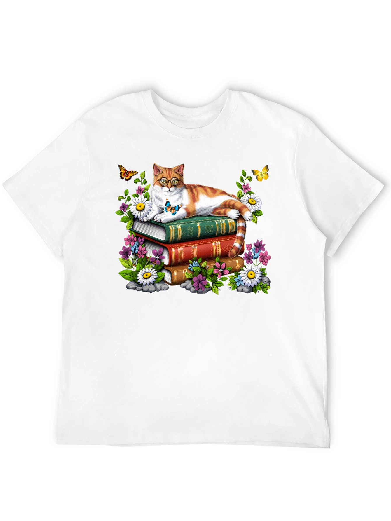 Cat on Books T-Shirt - Reading Cat Lover Tee