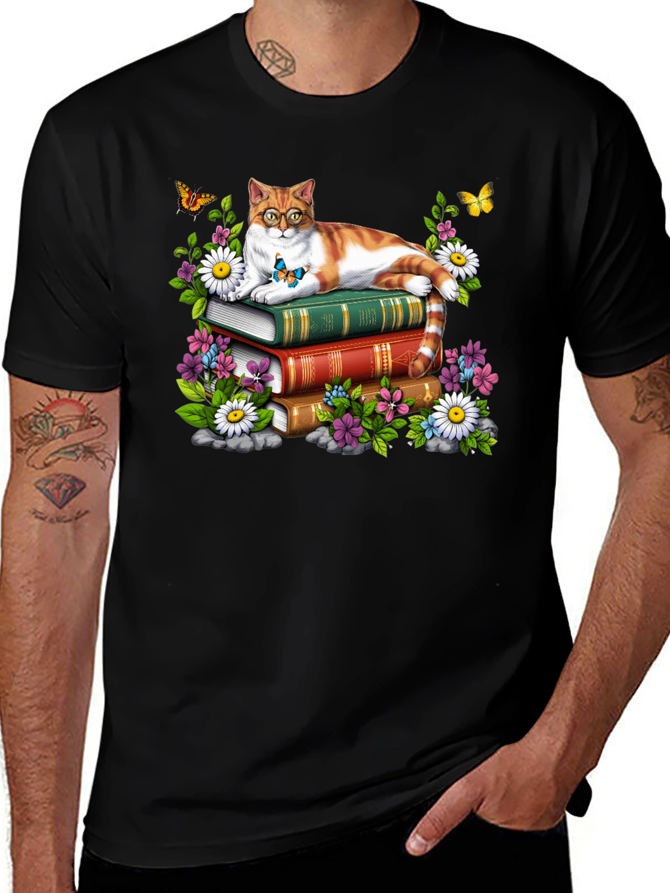 Cat on Books T-Shirt - Reading Cat Lover Tee