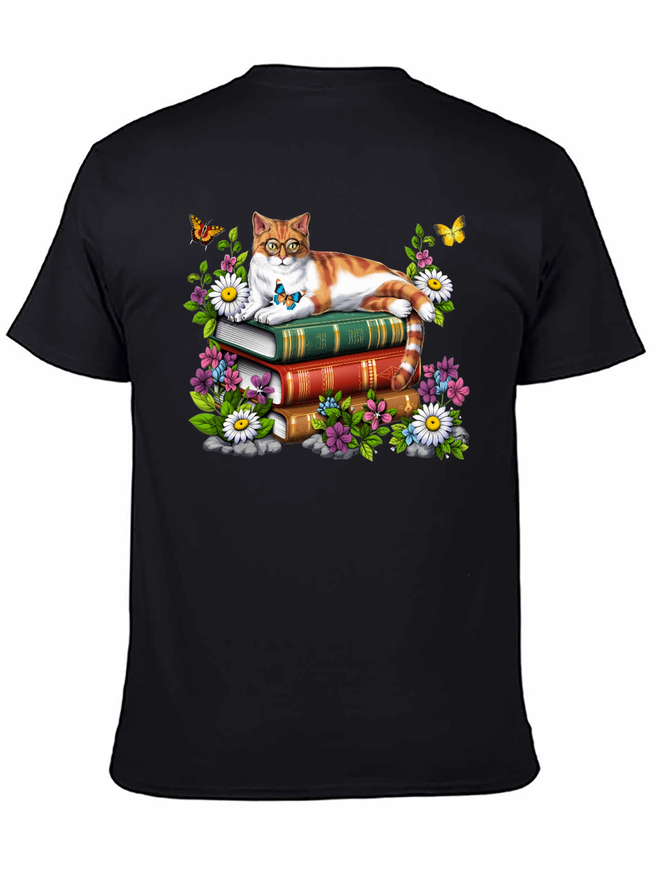 Cat on Books T-Shirt - Reading Cat Lover Tee