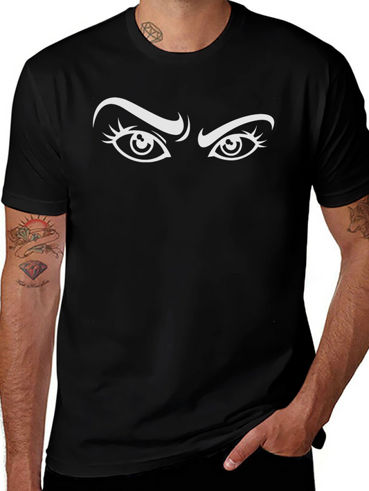 Intense Gaze Graphic Tee - Black Cotton Blend Shirt