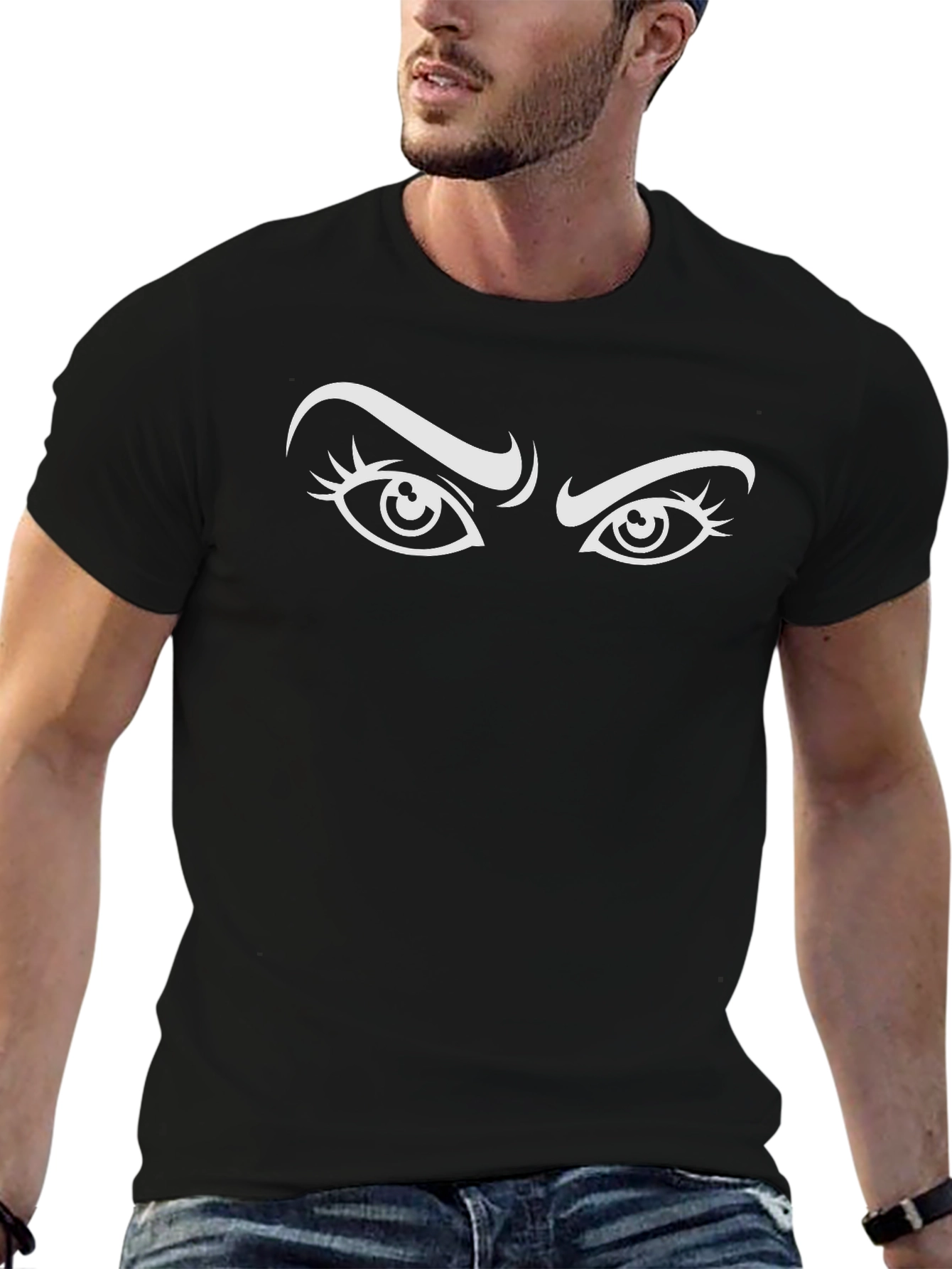 Intense Gaze Graphic Tee - Black Cotton Blend Shirt