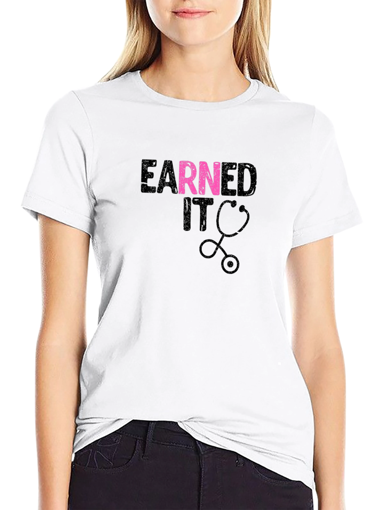 Earned It Nurse Stethoscope T-Shirt - Black