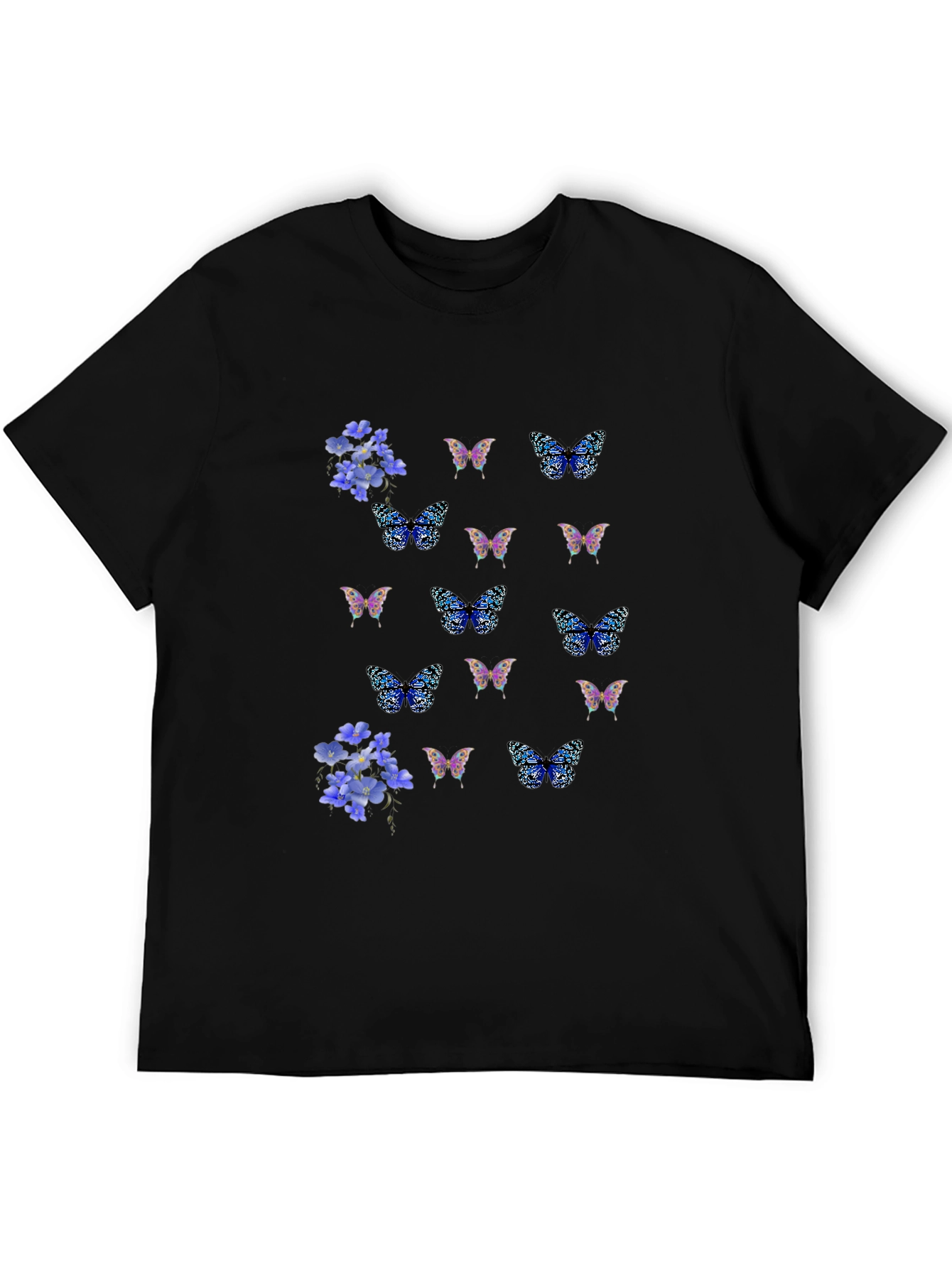 Floral Butterfly Print Black T-Shirt