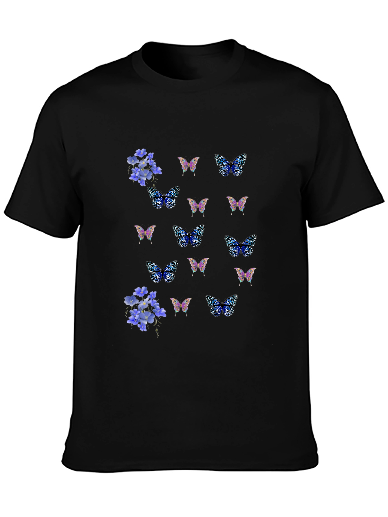 Floral Butterfly Print Black T-Shirt