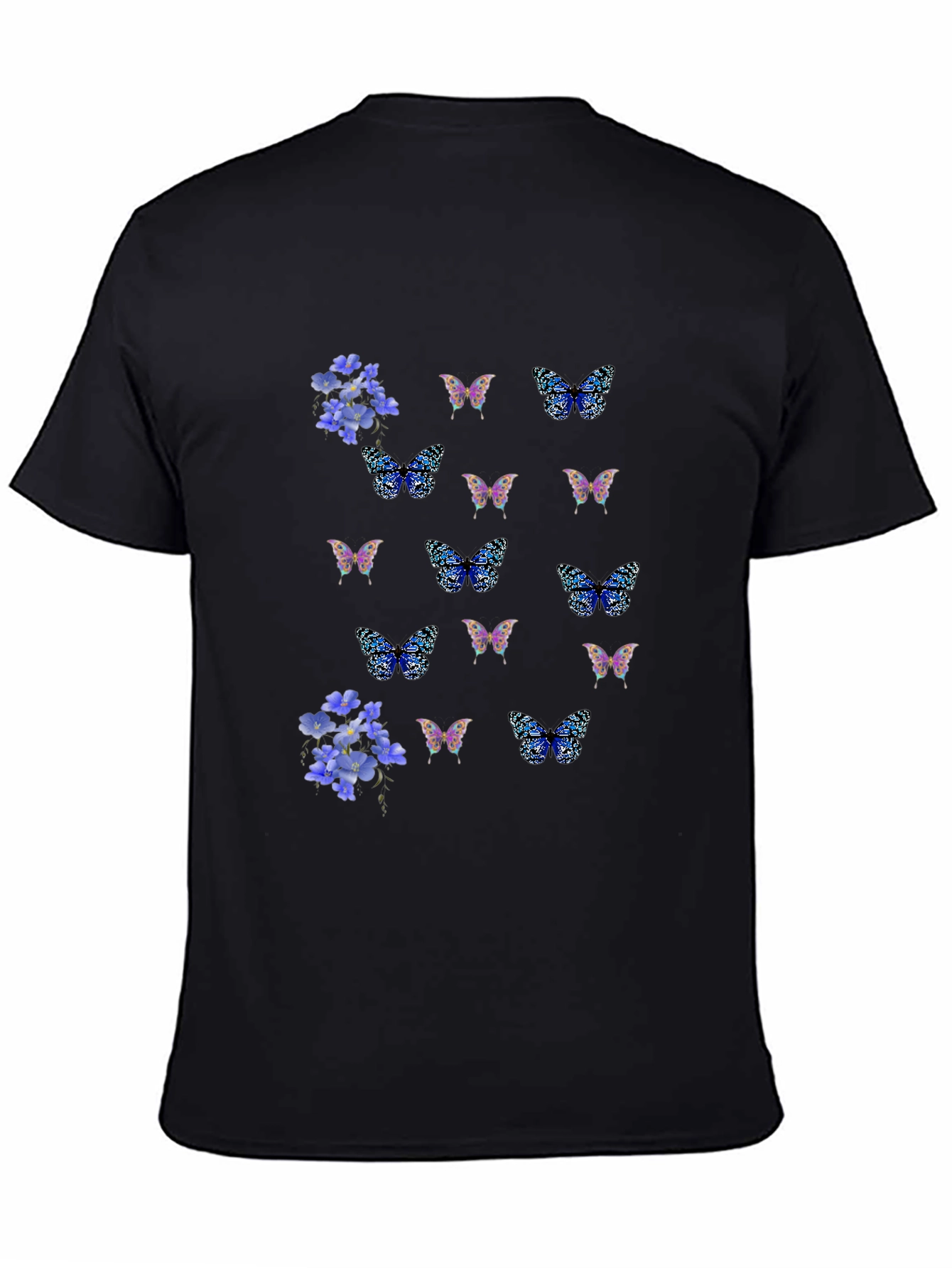 Floral Butterfly Print Black T-Shirt