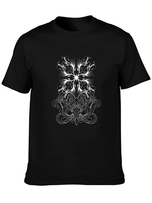 Black Tee with White Ornamental Elephant Design