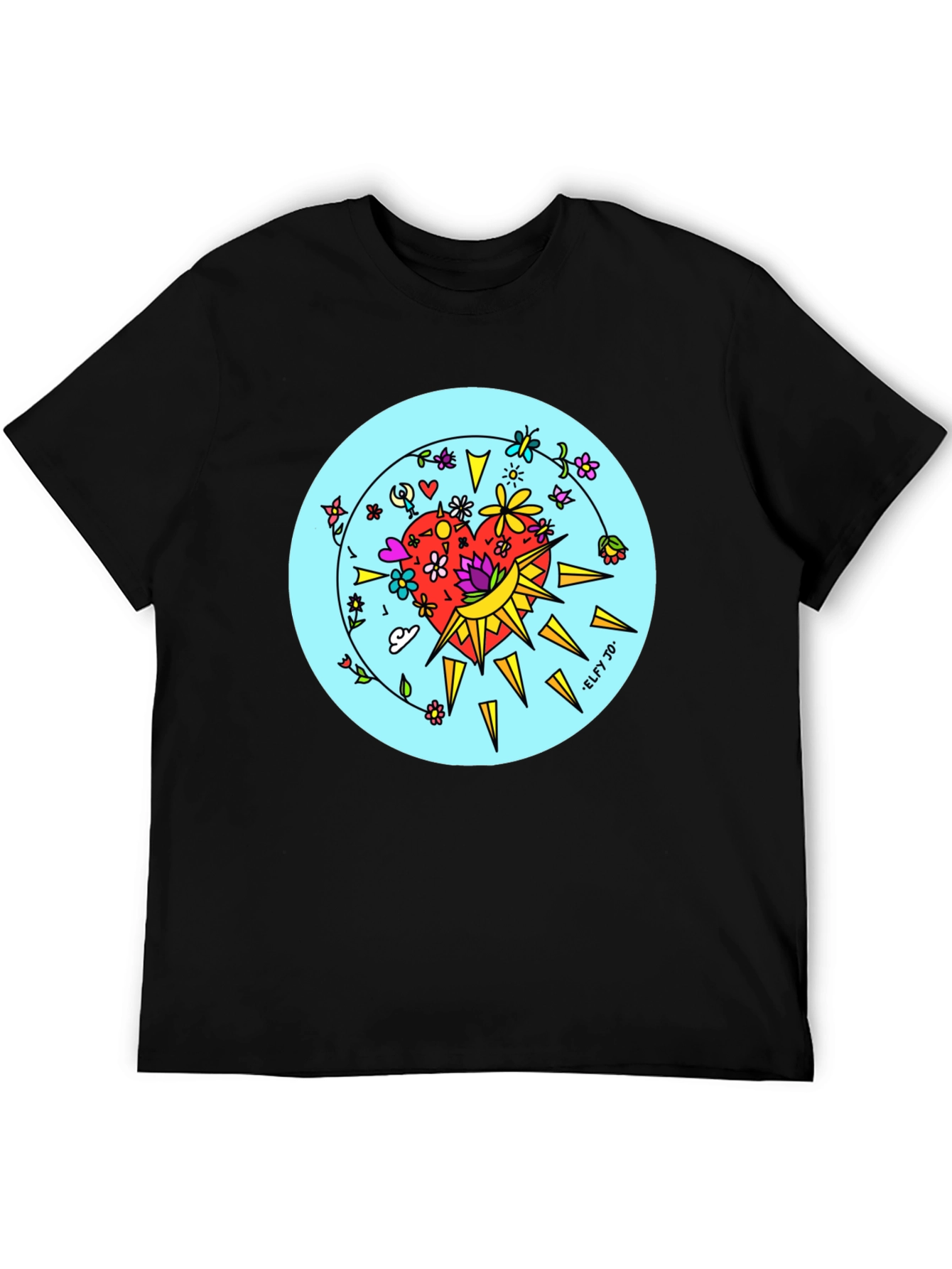 Floral Heart Graphic Black Tee