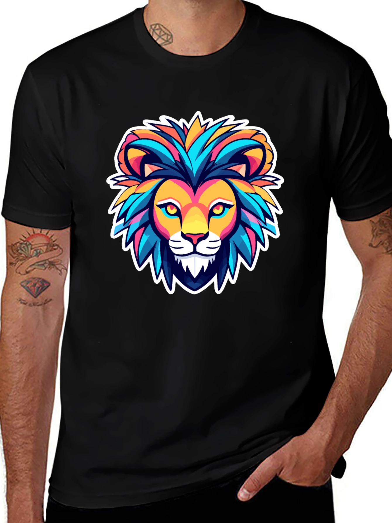 Lion Graphic Black T-Shirt - Bold Animal Design