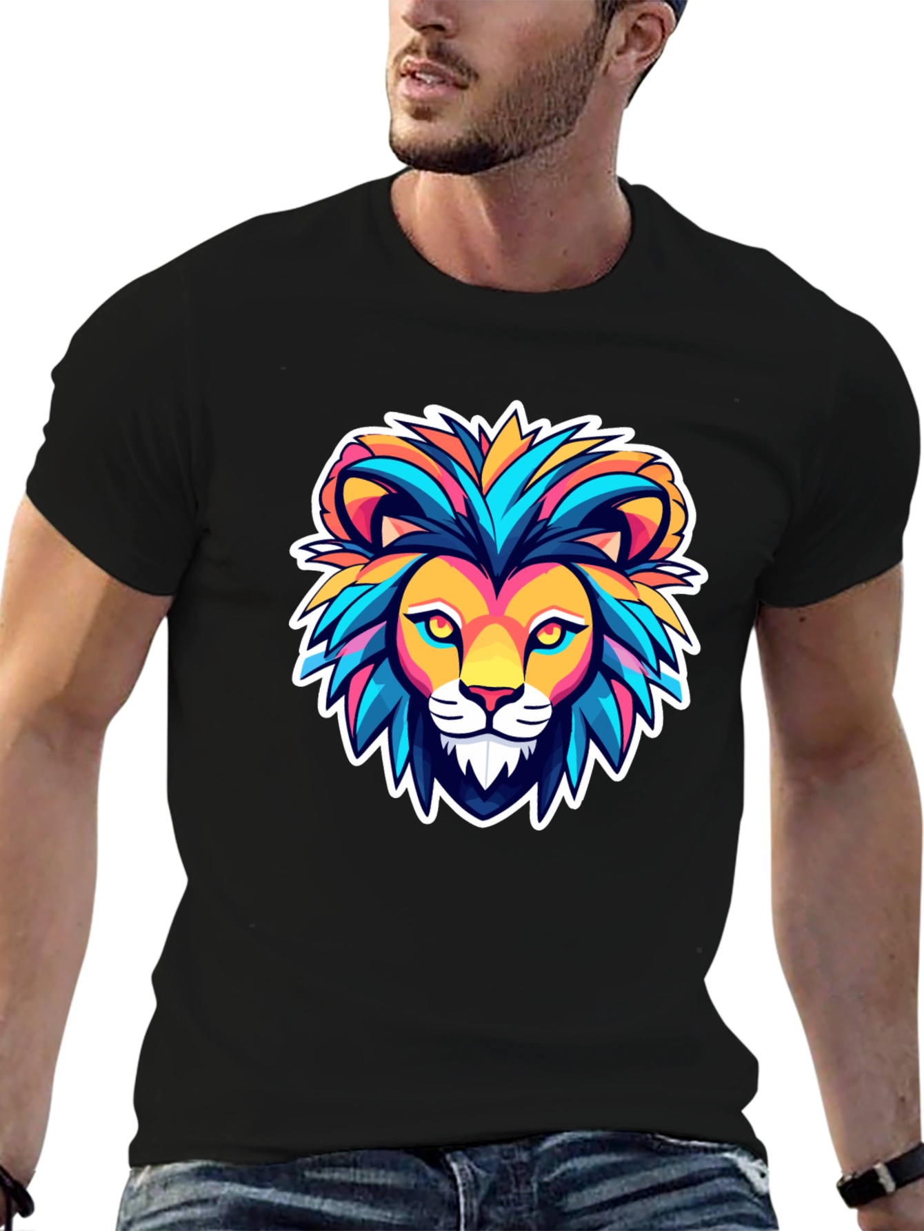 Lion Graphic Black T-Shirt - Bold Animal Design