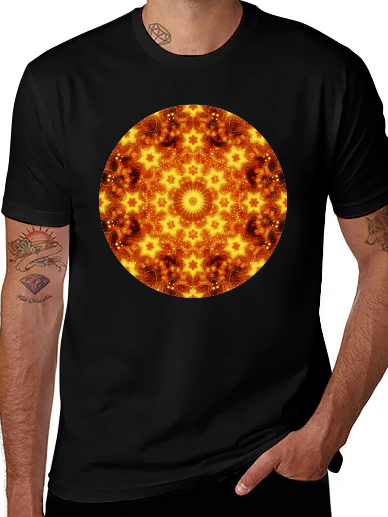 Fiery Mandala Graphic Black T-Shirt