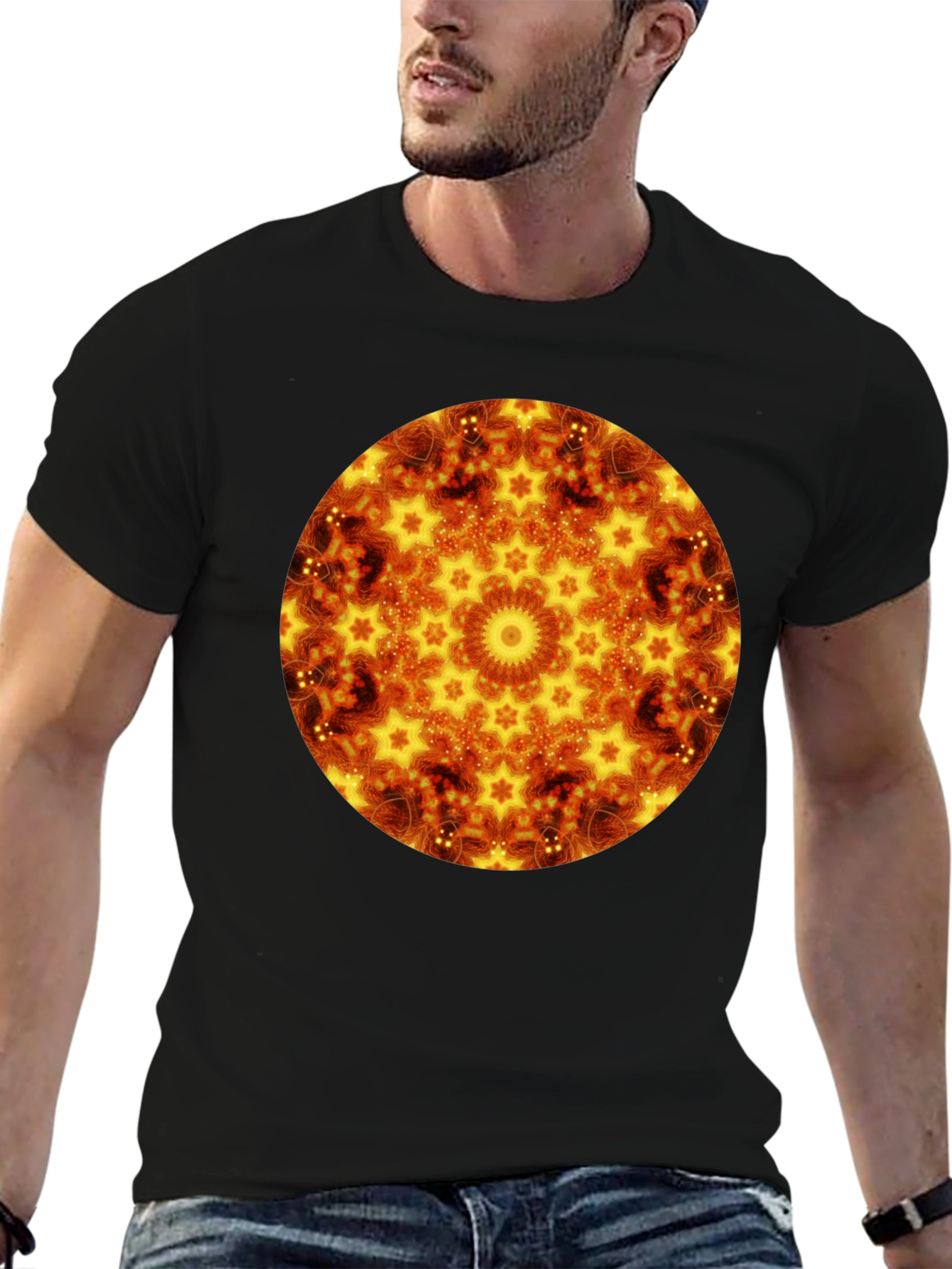 Fiery Mandala Graphic Black T-Shirt