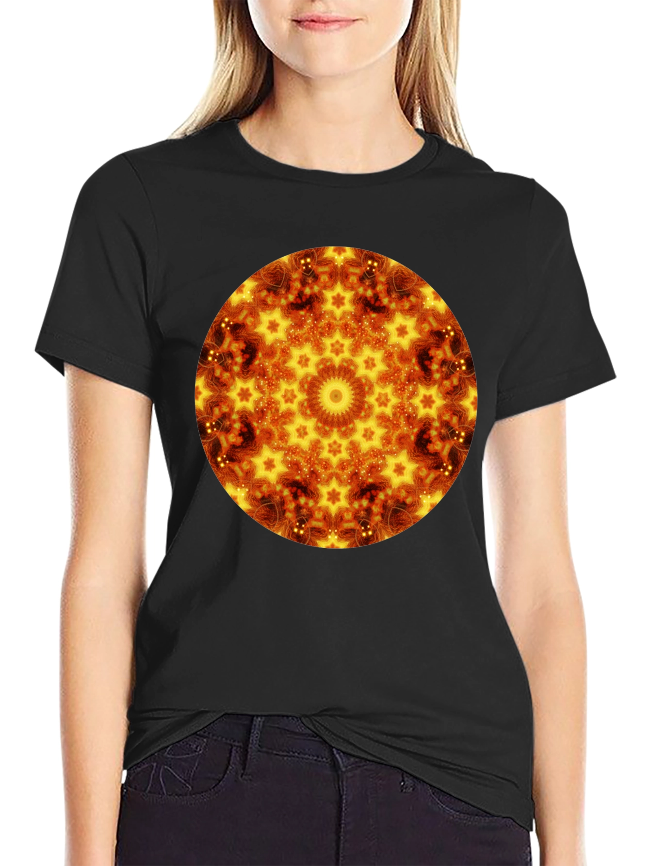 Fiery Mandala Graphic Black T-Shirt