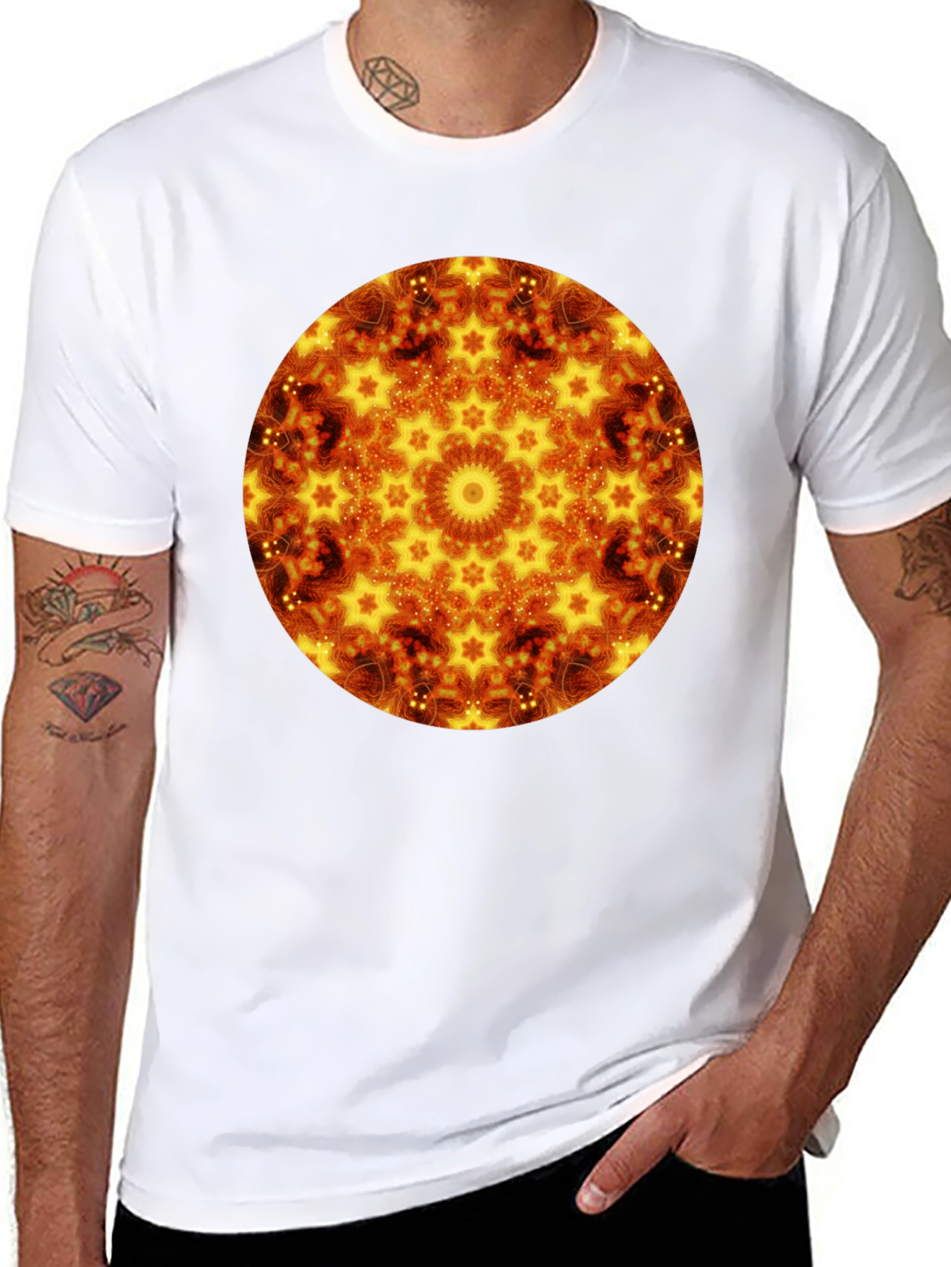 Fiery Mandala Graphic Black T-Shirt