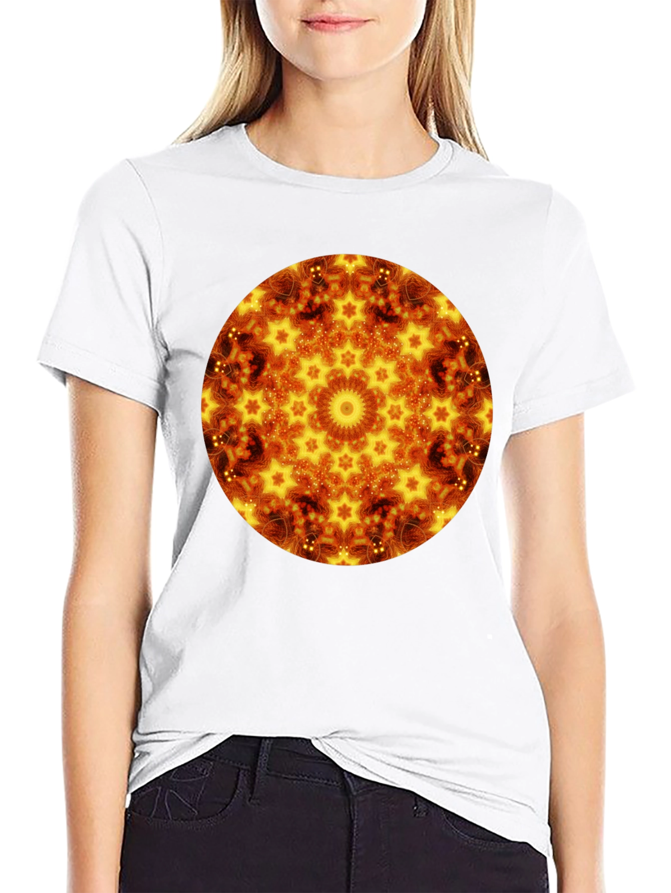 Fiery Mandala Graphic Black T-Shirt