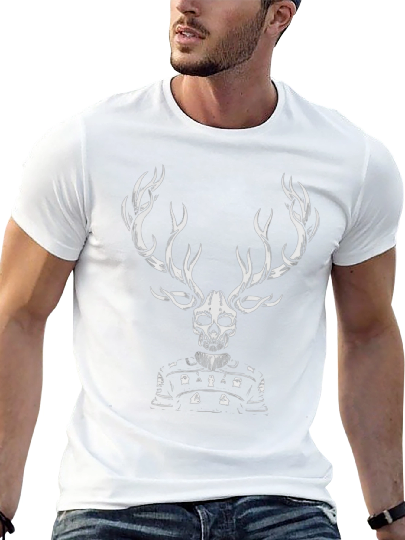 Skull Deer Graphic Tee - Black Cotton T-Shirt
