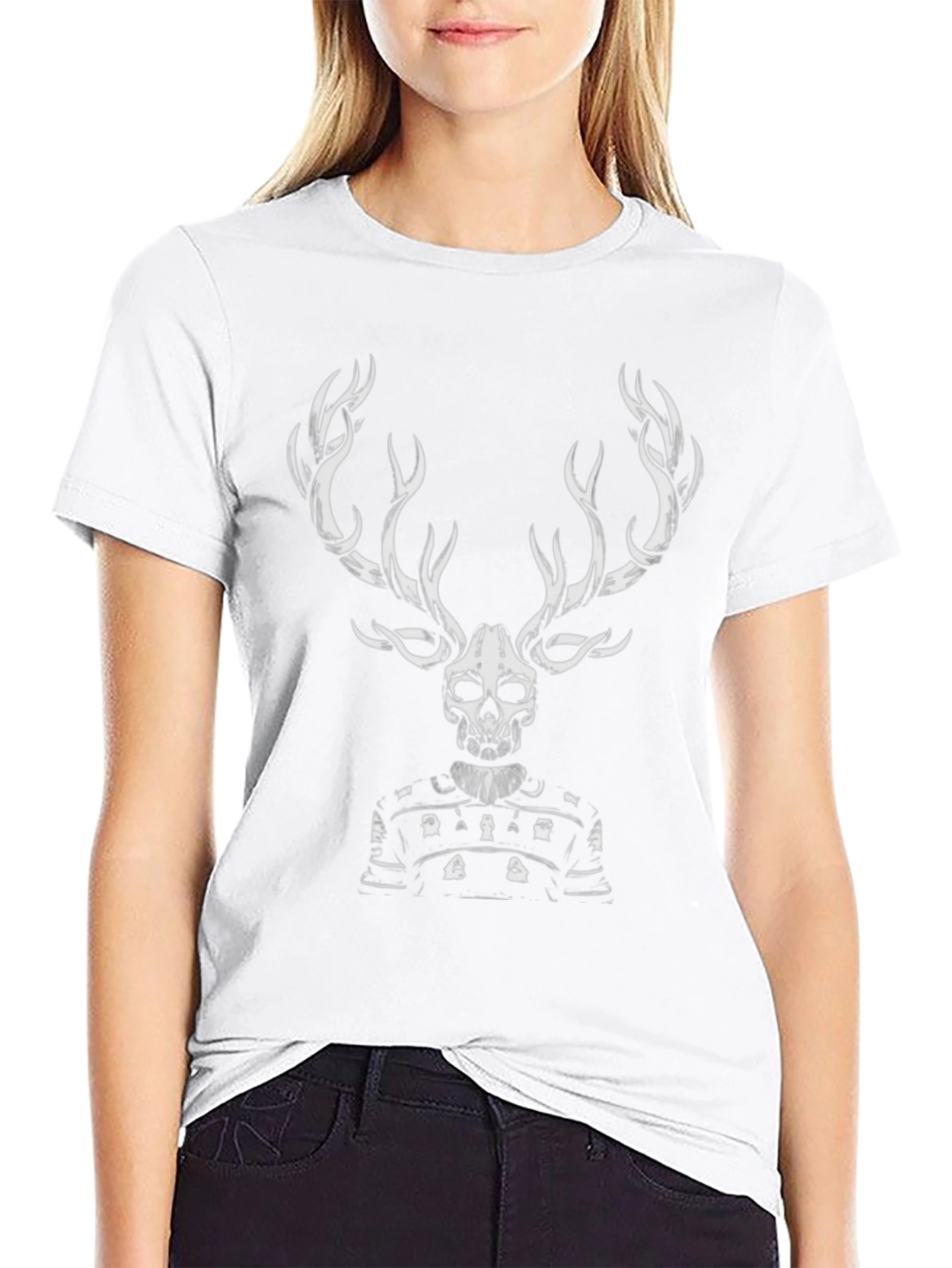 Skull Deer Graphic Tee - Black Cotton T-Shirt