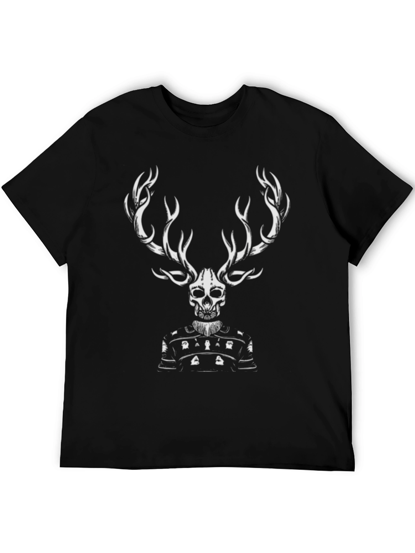 Skull Deer Graphic Tee - Black Cotton T-Shirt