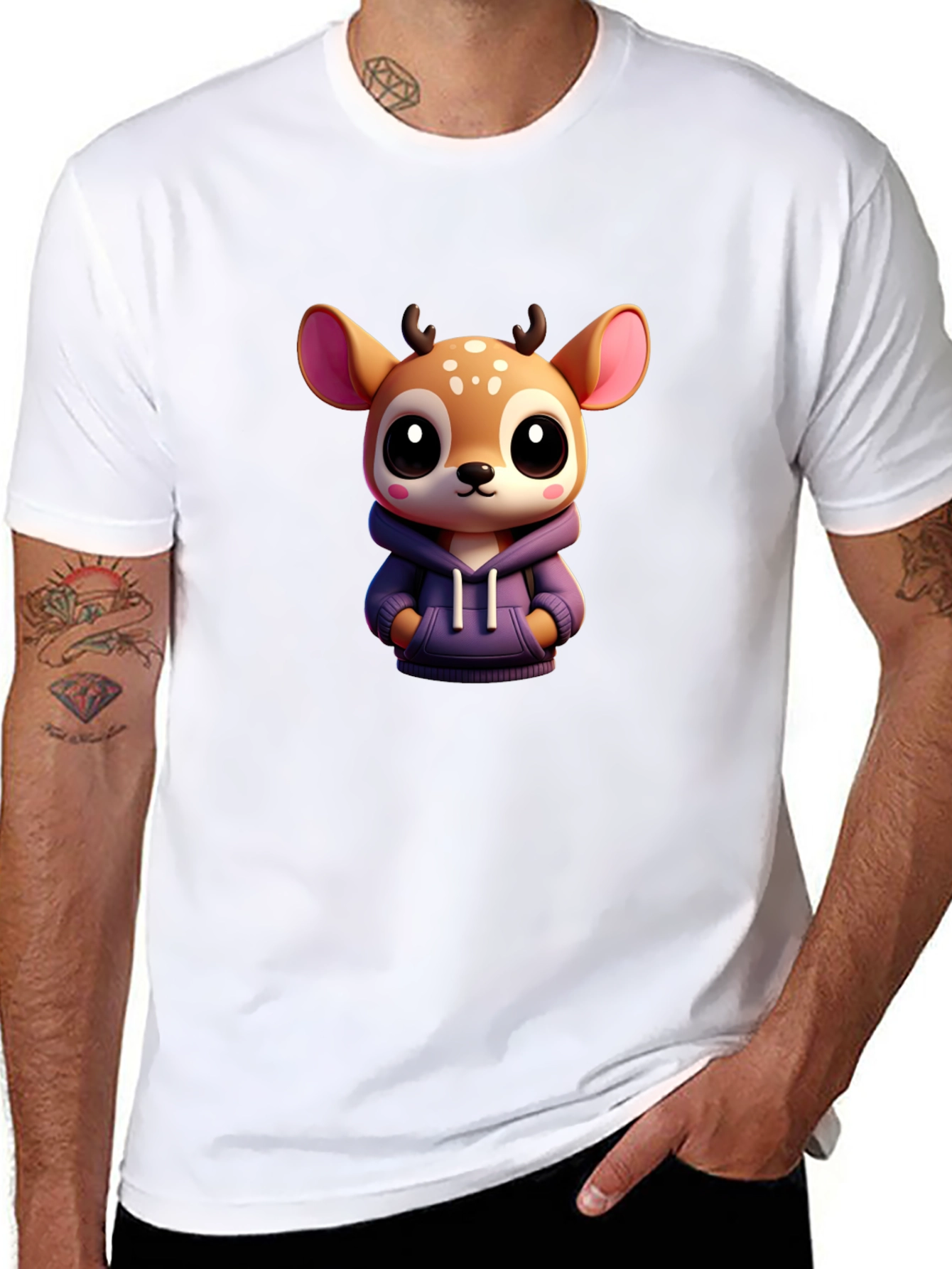 Cute Deer Graphic Tee - Soft Black Cotton