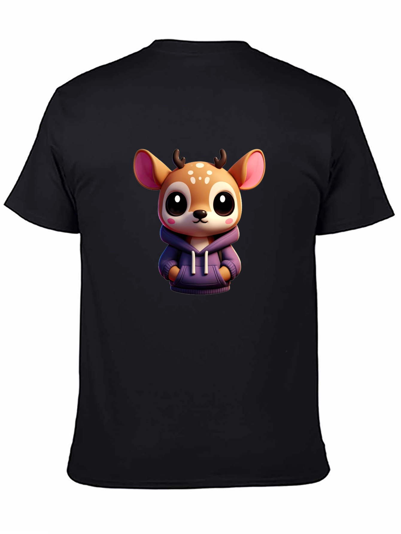 Cute Deer Graphic Tee - Soft Black Cotton